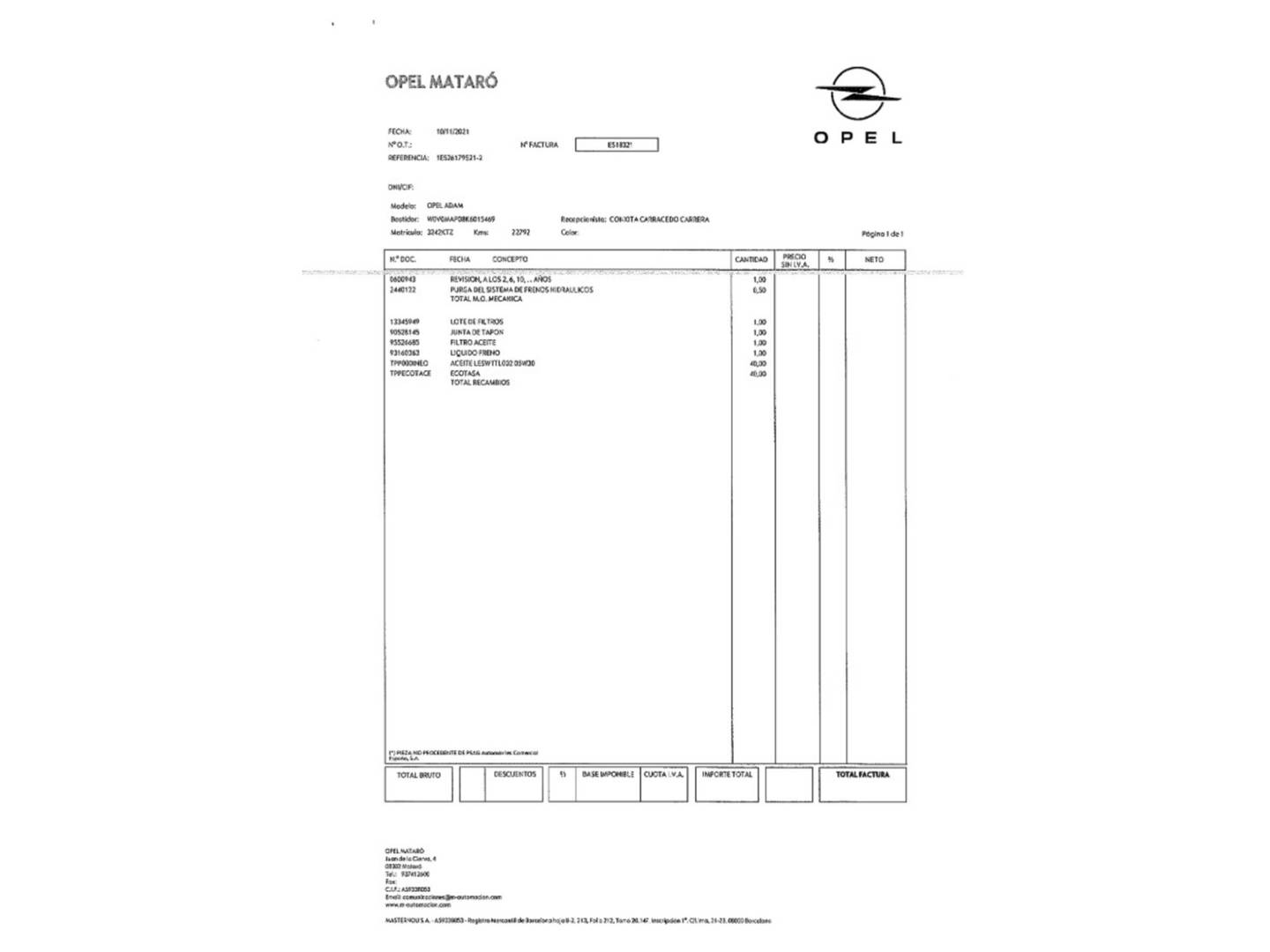 Foto del mantenimiento del Opel Adam Opel Adam 1.4 XEL Glam (87 CV)