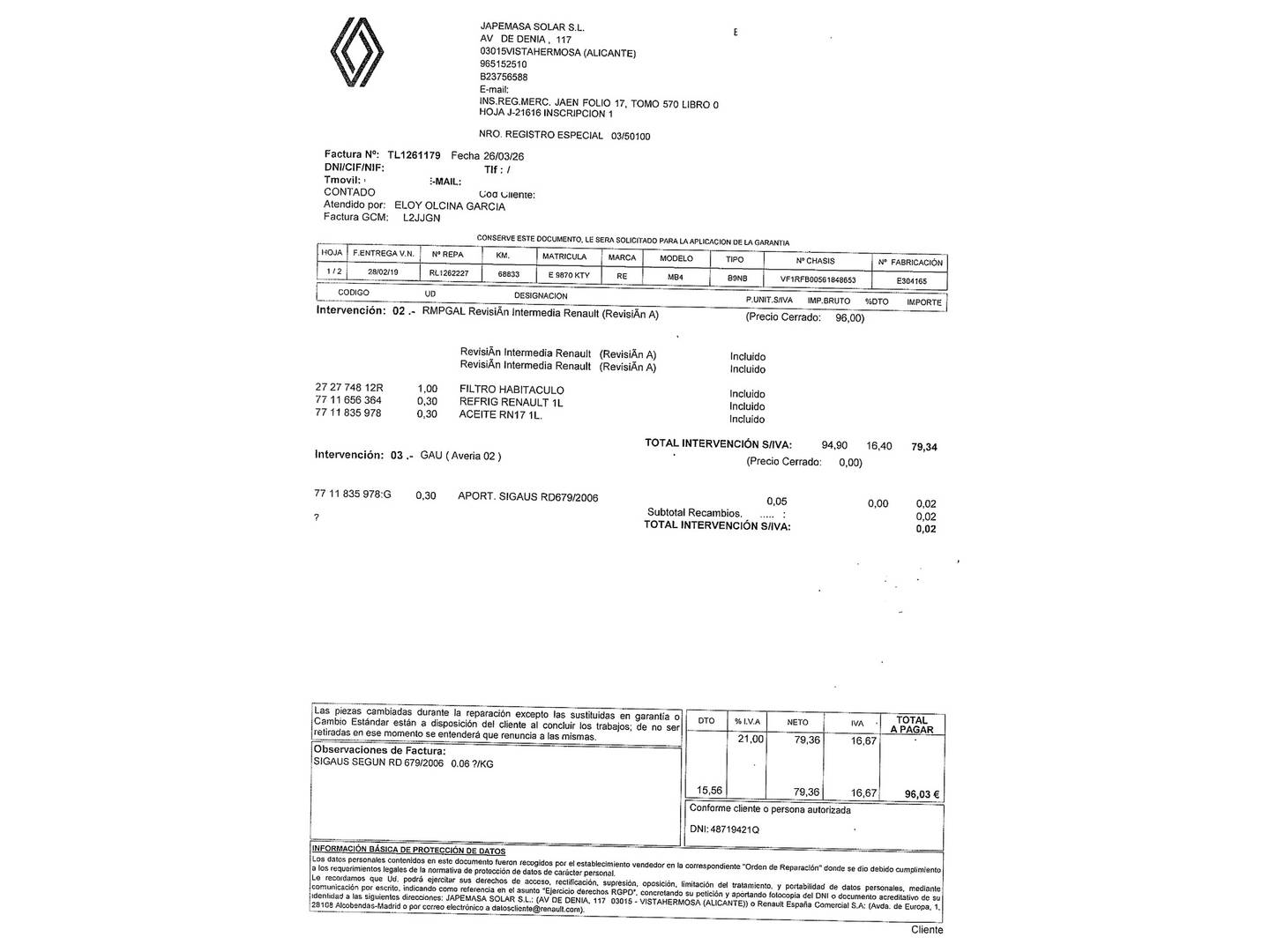 Foto del mantenimiento del Renault Mégane Renault Megane Zen TCe (140 CV) GPF