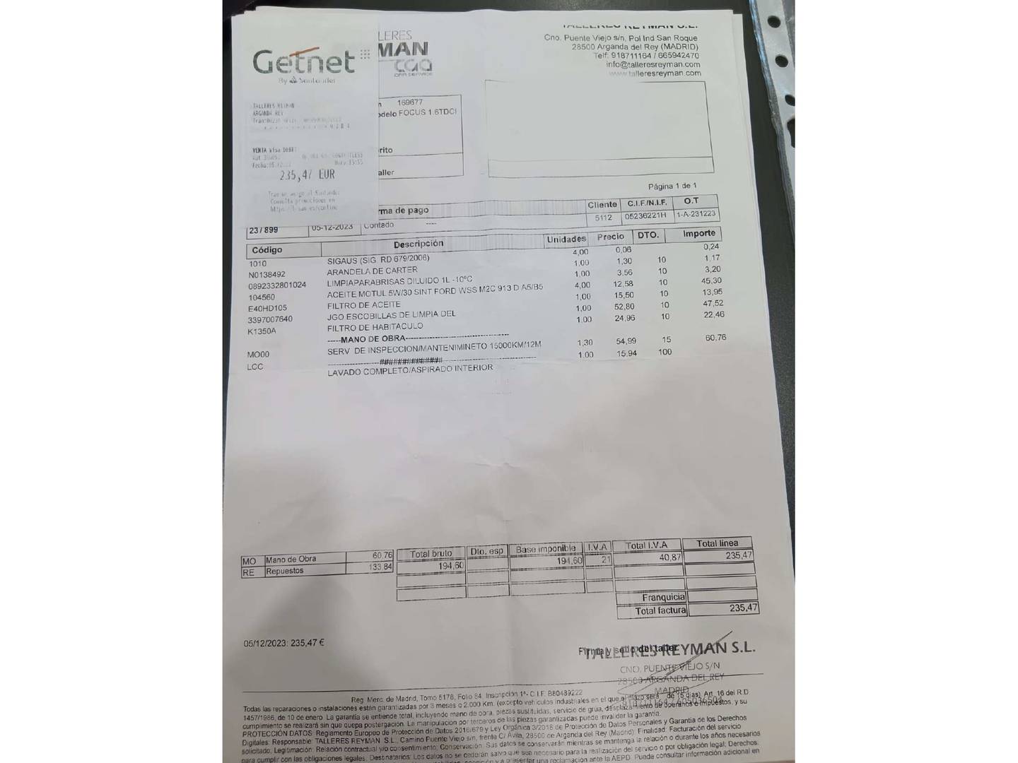Foto del mantenimiento del Ford Focus Ford Focus 1.6 TDCI Trend+ (115 CV)