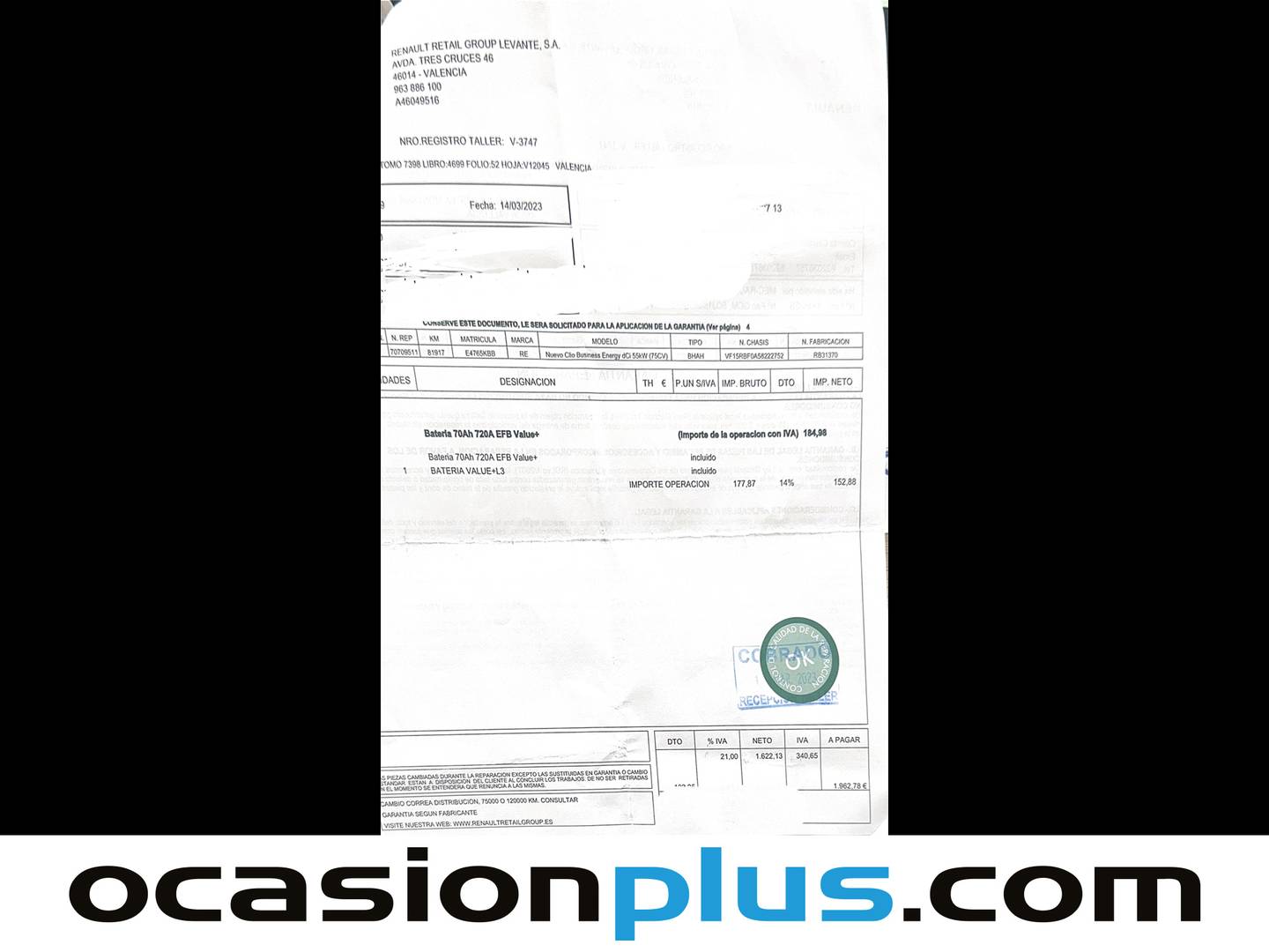 Foto del mantenimiento del Renault Clio Renault Clio Business Energy dCi (75 CV)