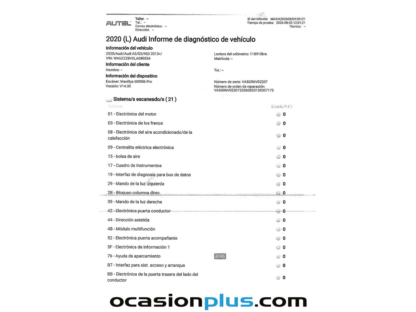 Foto del mantenimiento del Audi A3 Audi A3 Sportback S line 30 TDI (116 CV)