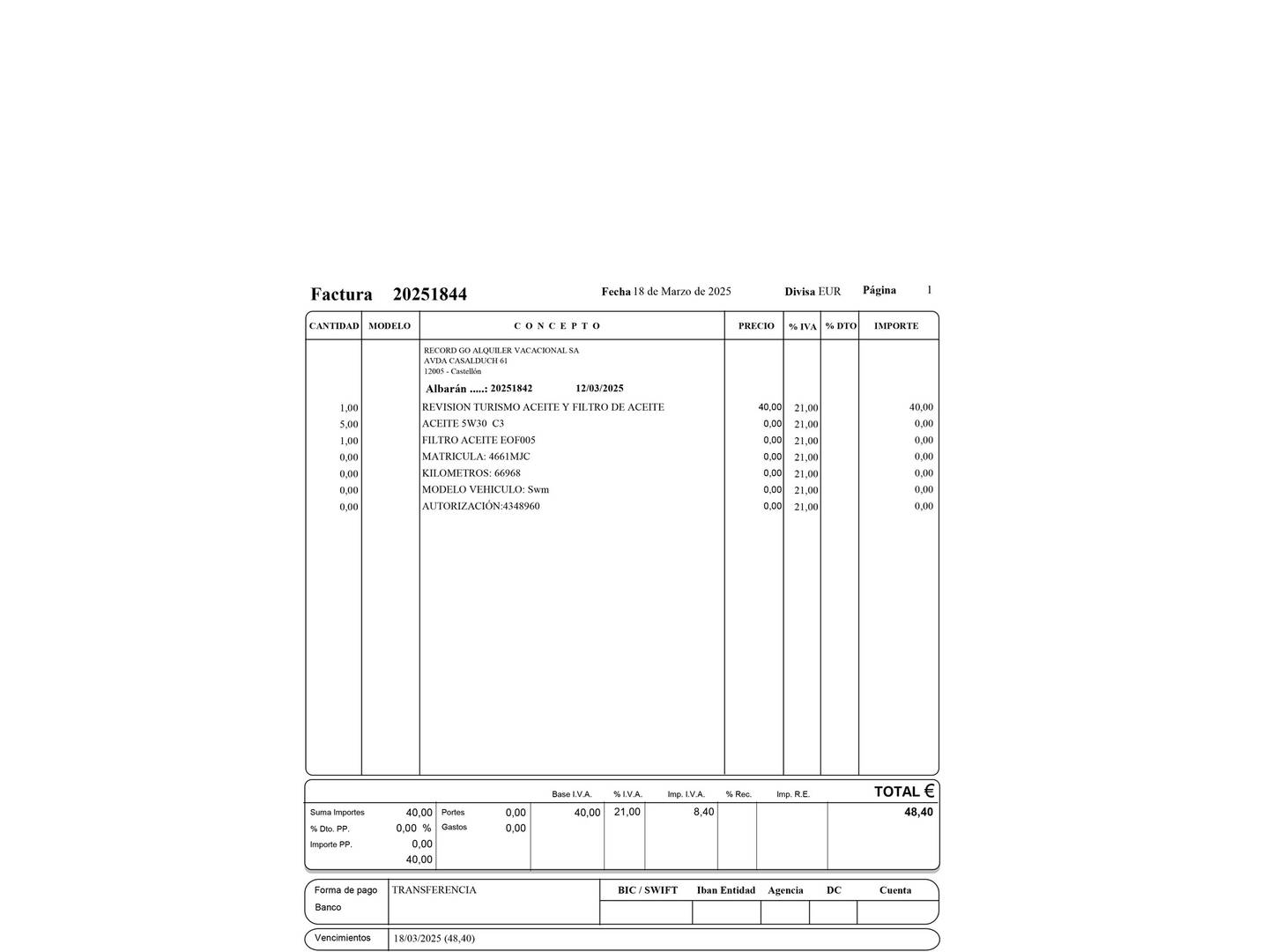 Foto del mantenimiento del SWM G01 SWM G01 1.5T Luxury (131 CV)