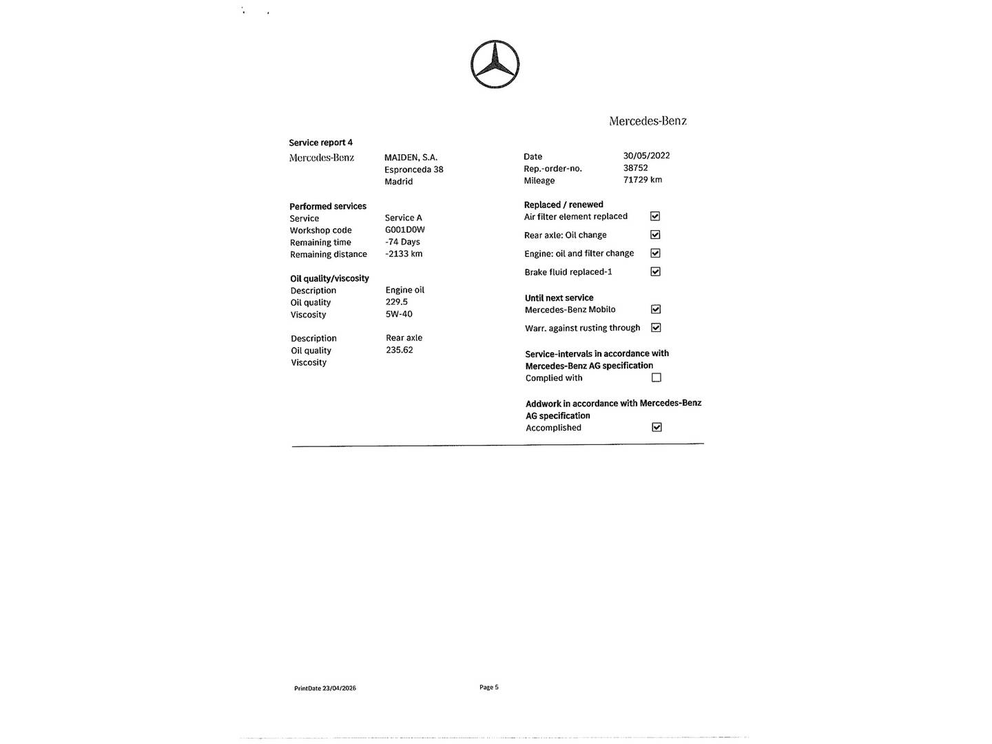 Foto del mantenimiento del Mercedes CLA Mercedes CLA CLA 45 AMG 4Matic Shooting Brake (381 CV)