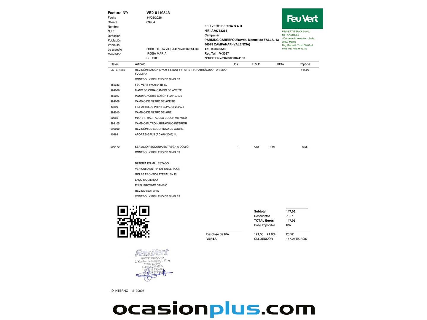 Foto del mantenimiento del Ford Fiesta Ford Fiesta 1.0 EcoBoost MHEV ST-Line (125 CV)