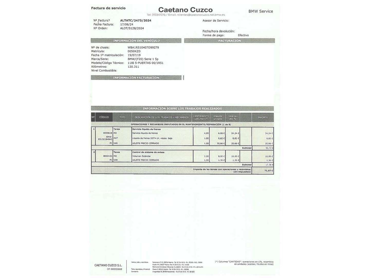 Foto del mantenimiento del BMW Serie 1 BMW Serie 1 118i (136 CV) Pack M