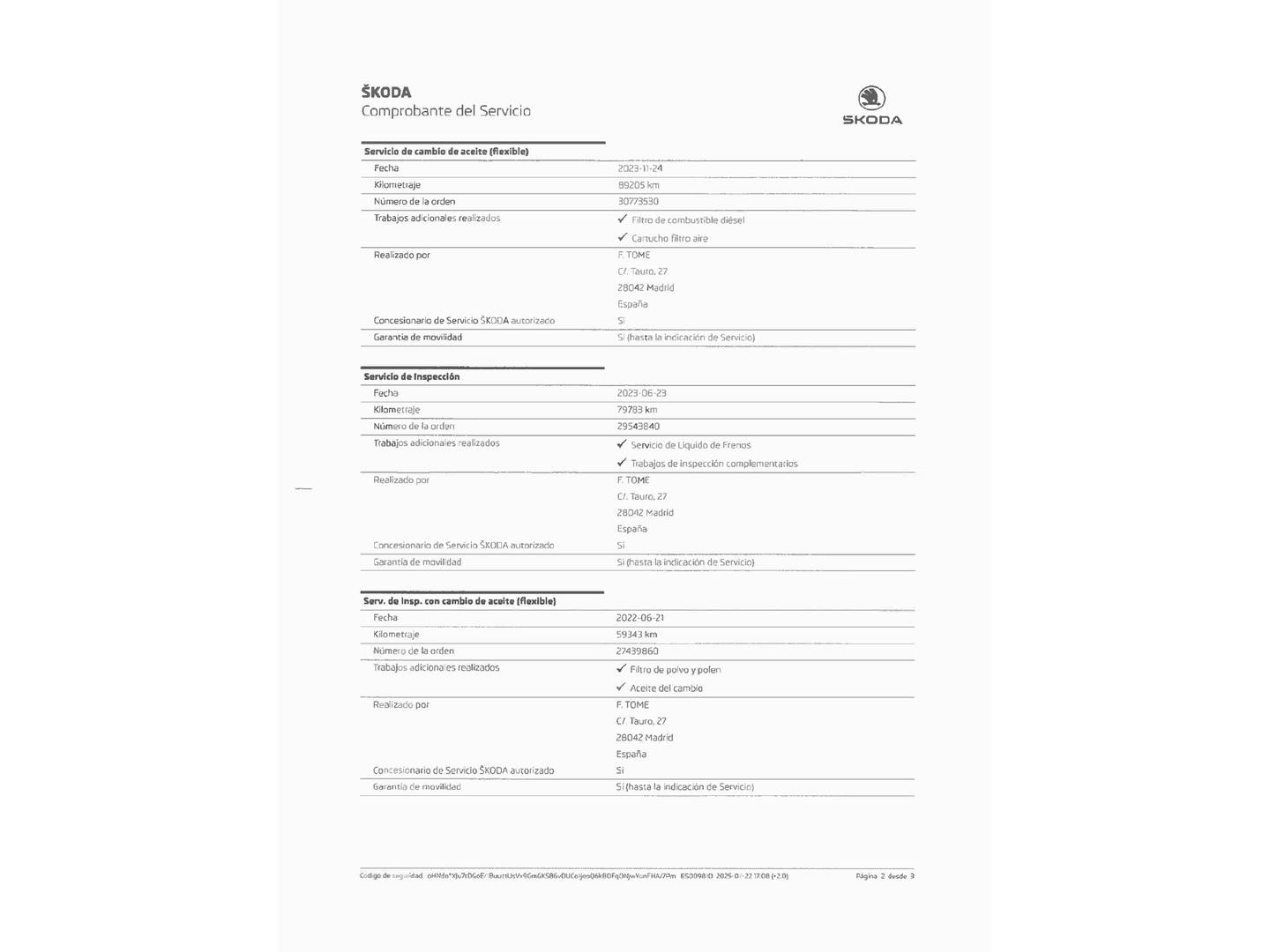 Foto del mantenimiento del Skoda Kodiaq Skoda Kodiaq 2.0 TDI Ambition 4x2 DSG (150 CV) 7 Plazas