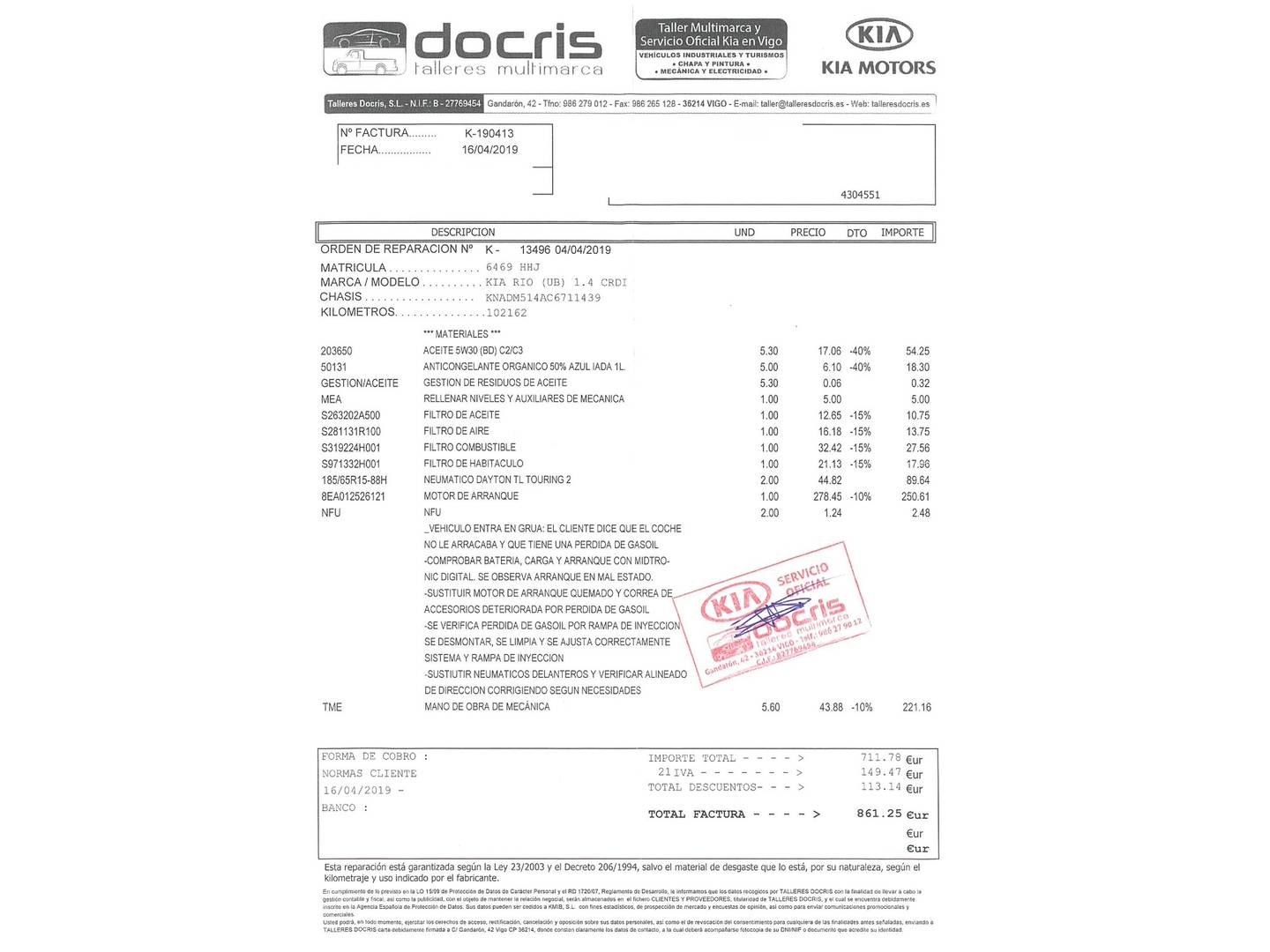 Foto del mantenimiento del KIA Rio KIA Rio 1.4 CRDi VGT Concept (90 CV)