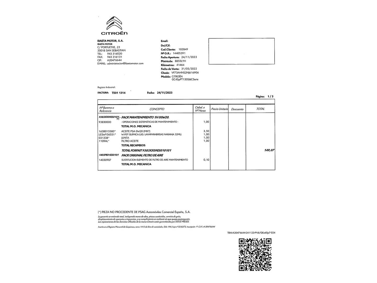 Foto del mantenimiento del Citroën Grand C4 Spacetourer Citroën Grand C4 Spacetourer PureTech 130 S&S 6v C-Series (131 CV) 7 Plazas