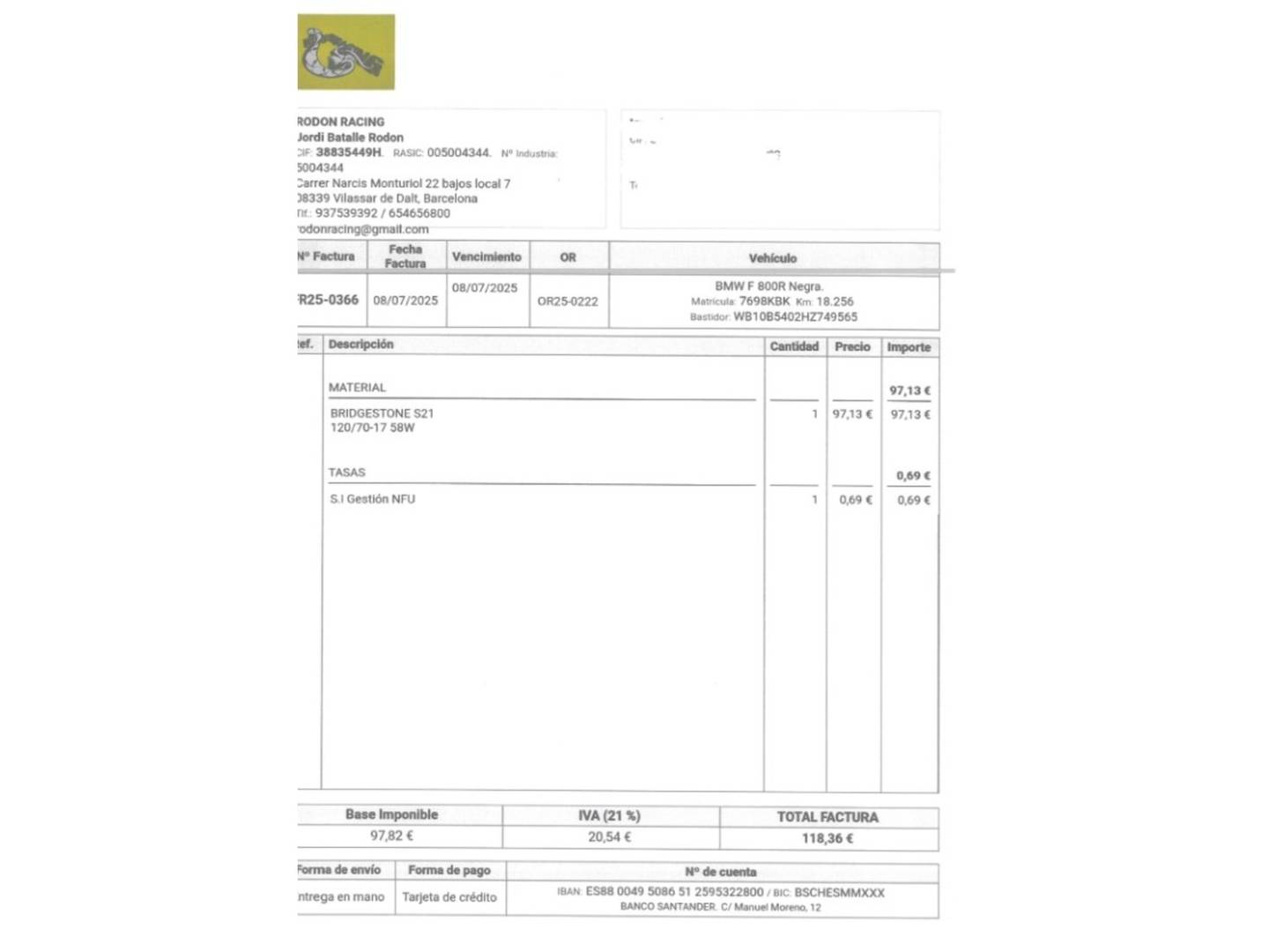 Foto del mantenimiento del BMW Motorrad F 800 R BMW Motorrad F 800 R (90 CV)