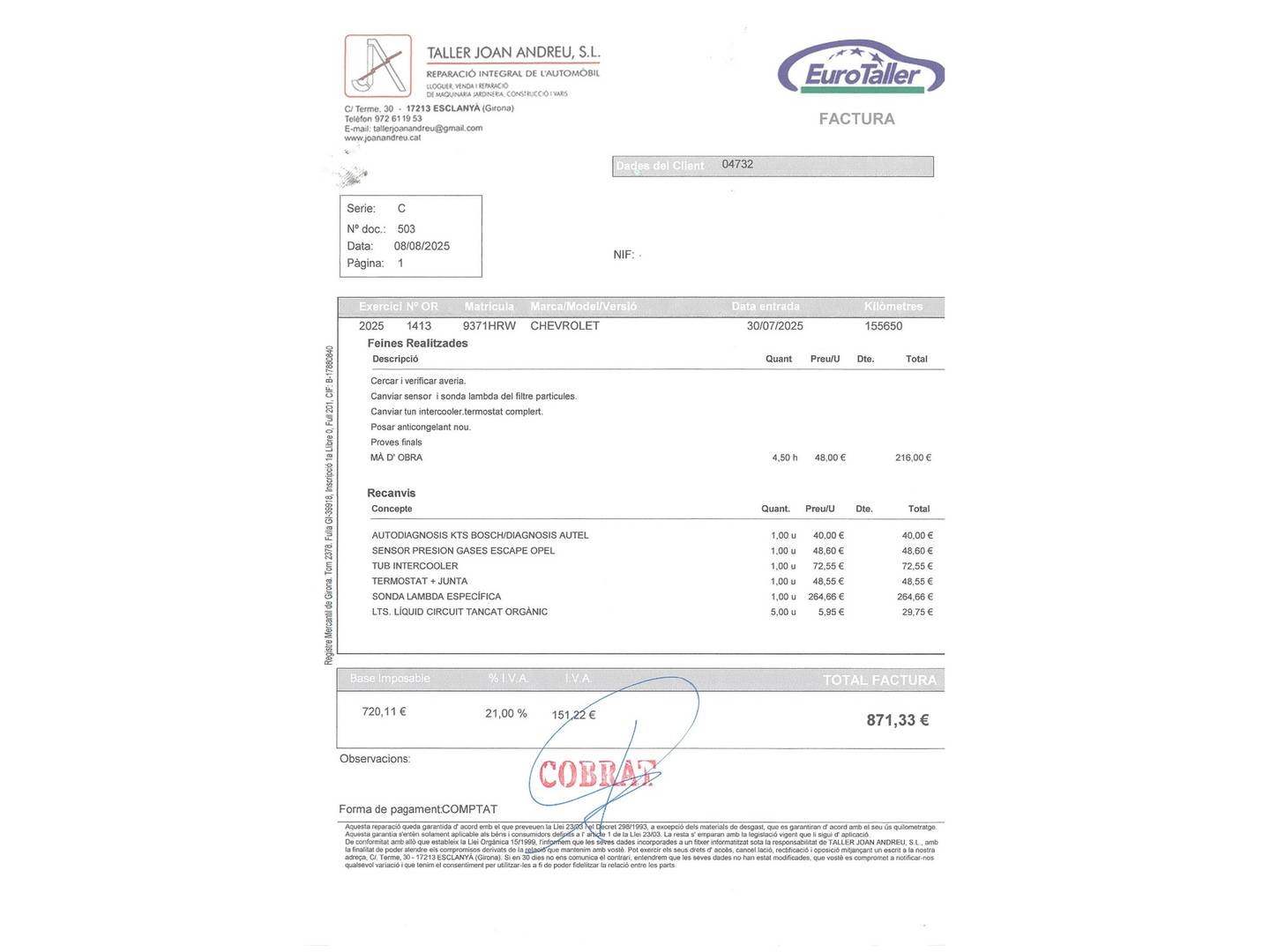 Foto del mantenimiento del Chevrolet Orlando Chevrolet Orlando 2.0 VCDI LT+ (130 CV)7 Plazas