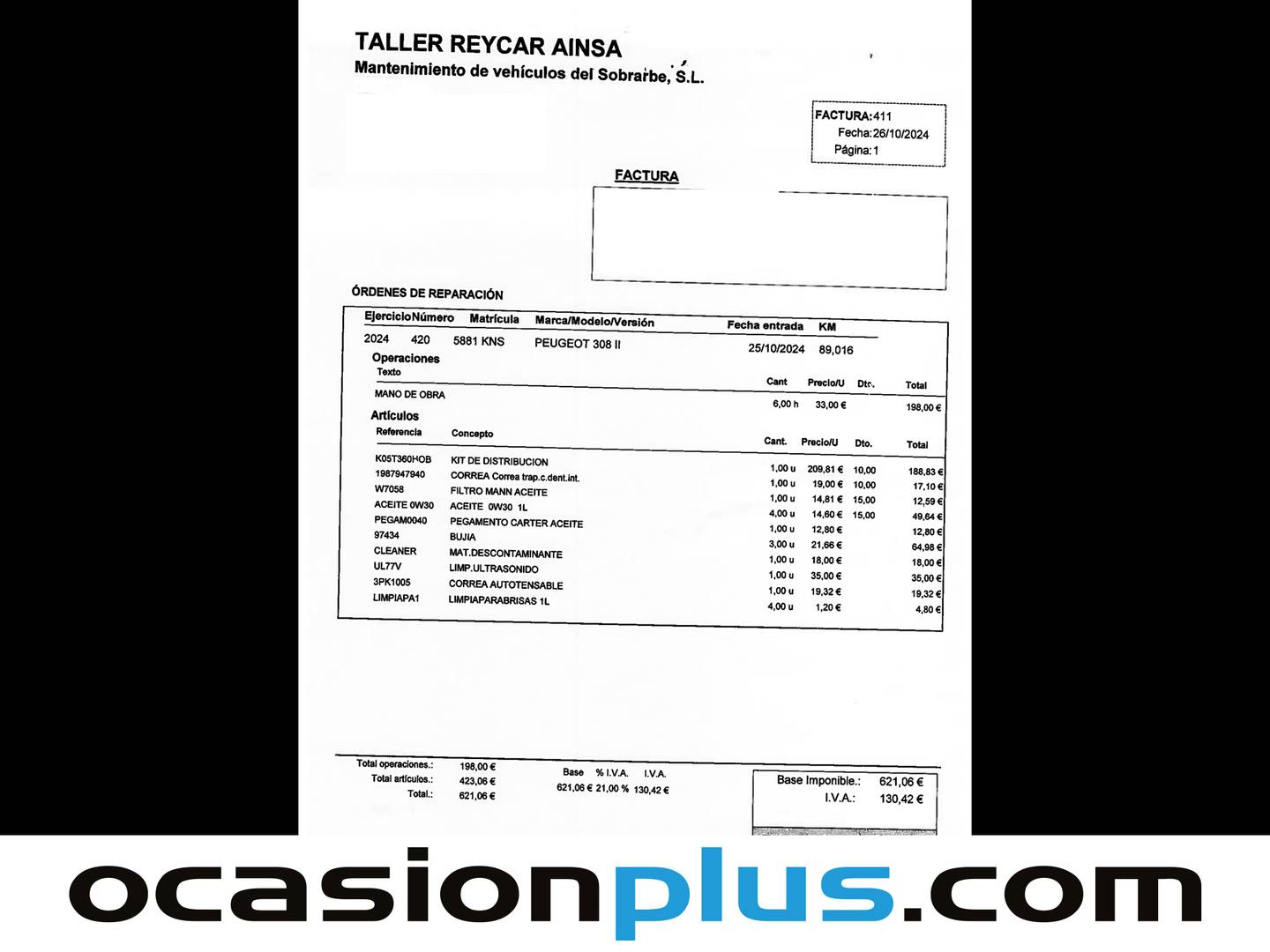 Foto del mantenimiento del Peugeot 308 Peugeot 308 PureTech 110 S&S Style (110 CV)