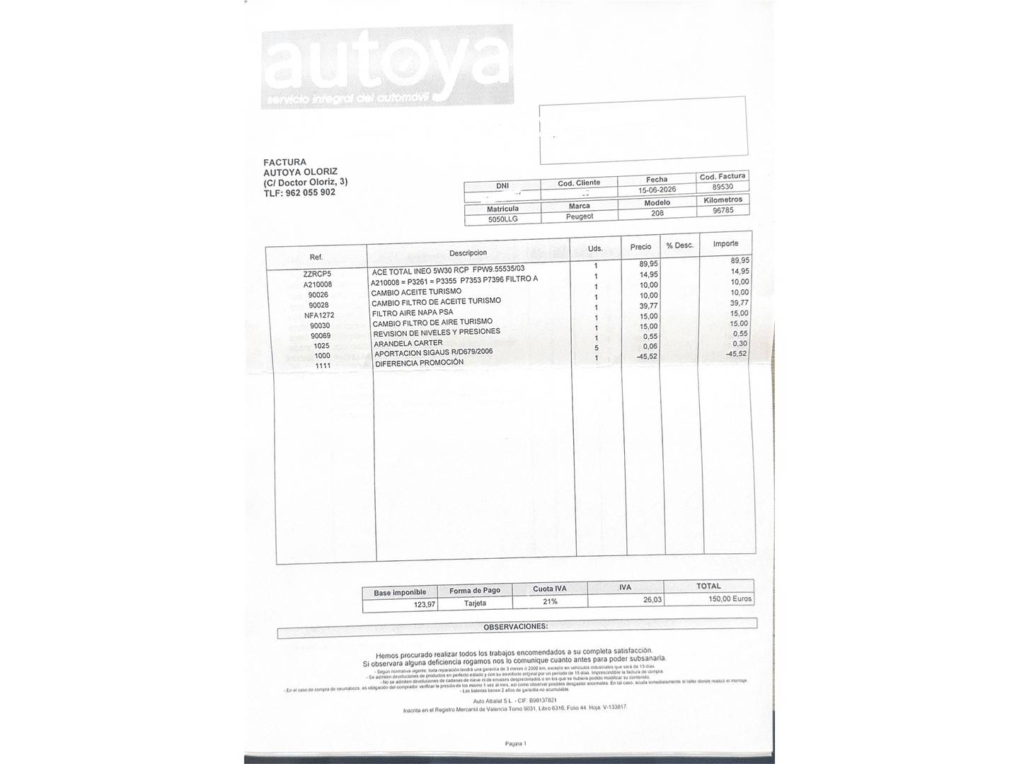 Foto del mantenimiento del Peugeot 208 Peugeot 208 PureTech 100 Active (100 CV)