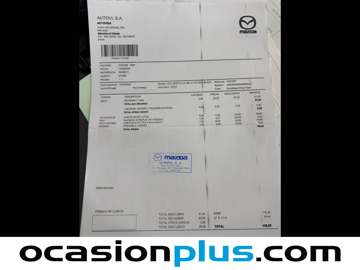 Foto del mantenimiento del Mazda CX-5 Mazda CX-5 2.5 G Zenith Safey Black Sky AT (194 CV)