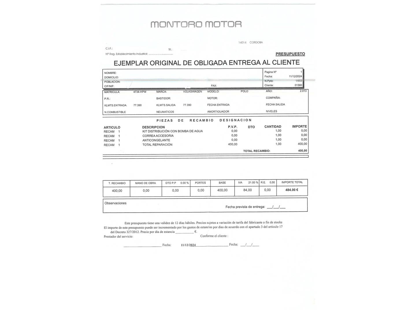 Foto del mantenimiento del Volkswagen Polo Volkswagen Polo Advance 1.6 TDI (90 CV)