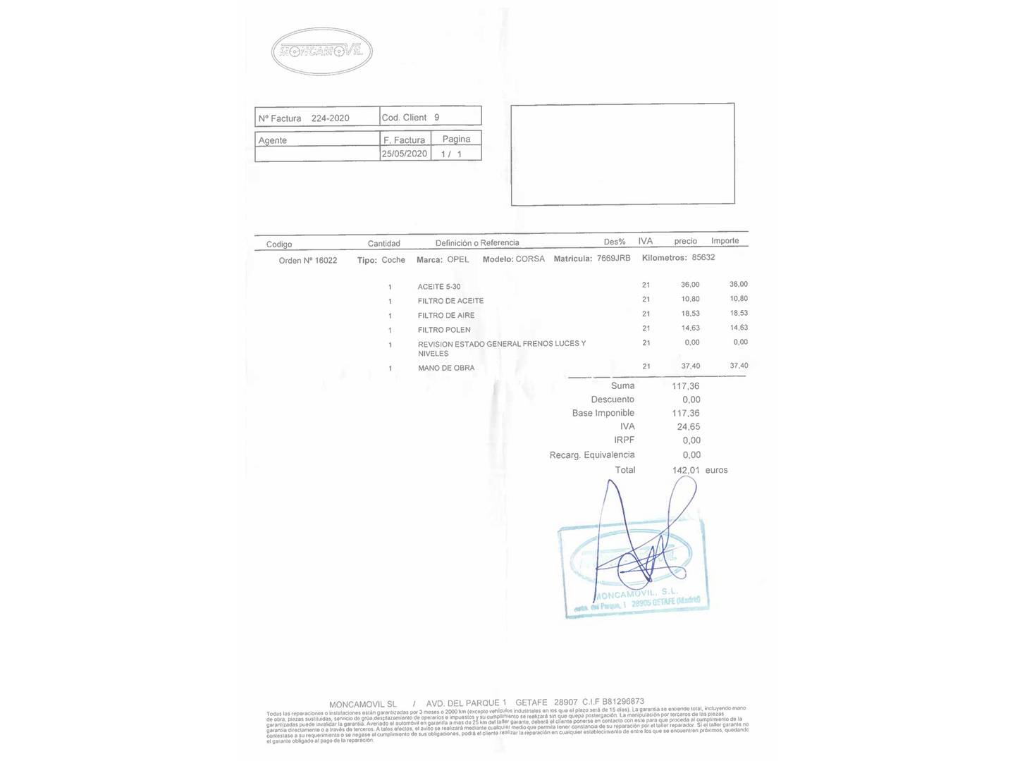 Foto del mantenimiento del Opel Corsa Opel Corsa 1.4 Expression (90 CV)