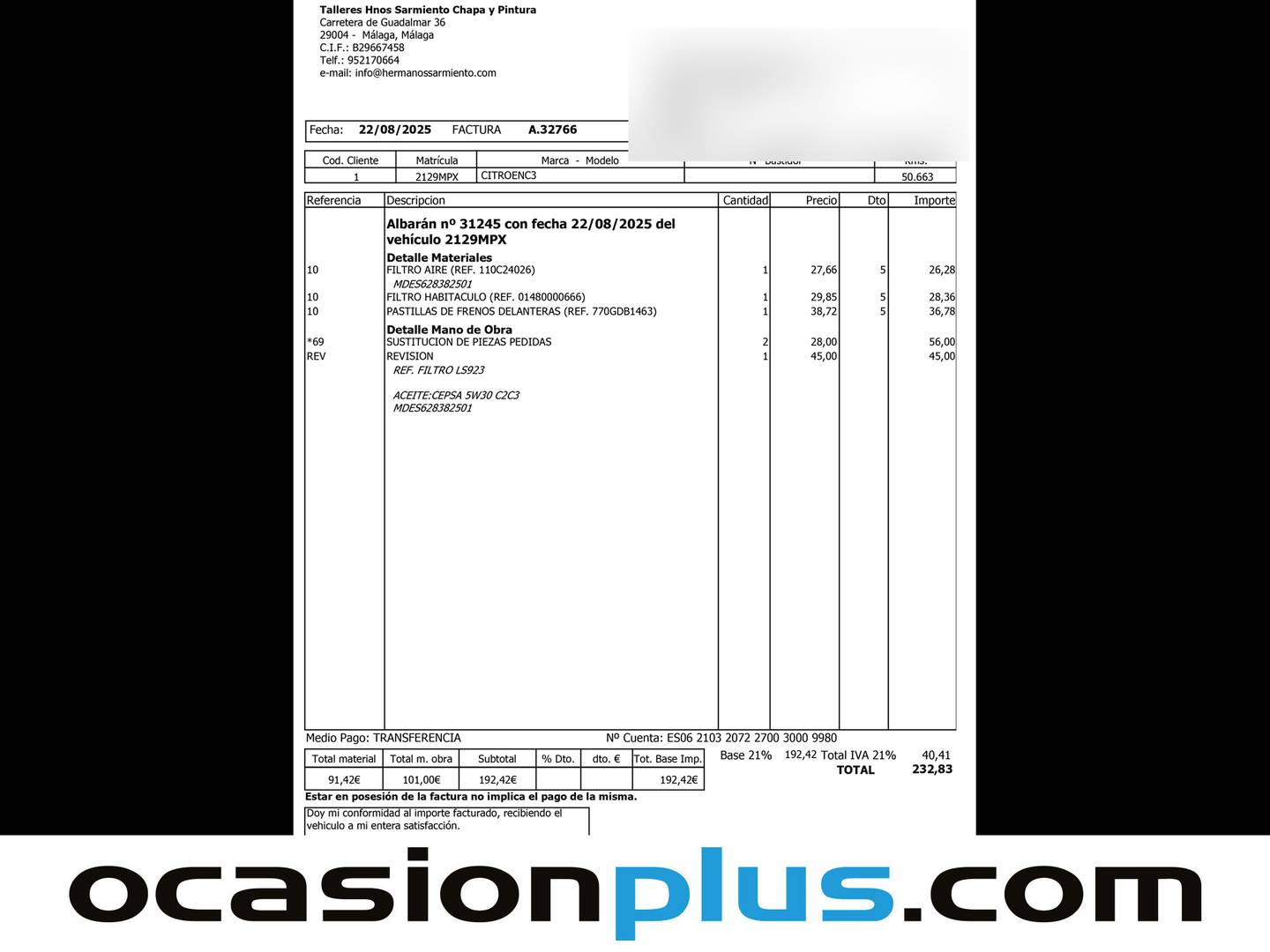 Foto del mantenimiento del Citroën C3 Citroën C3 PureTech 83 Plus (83 CV)