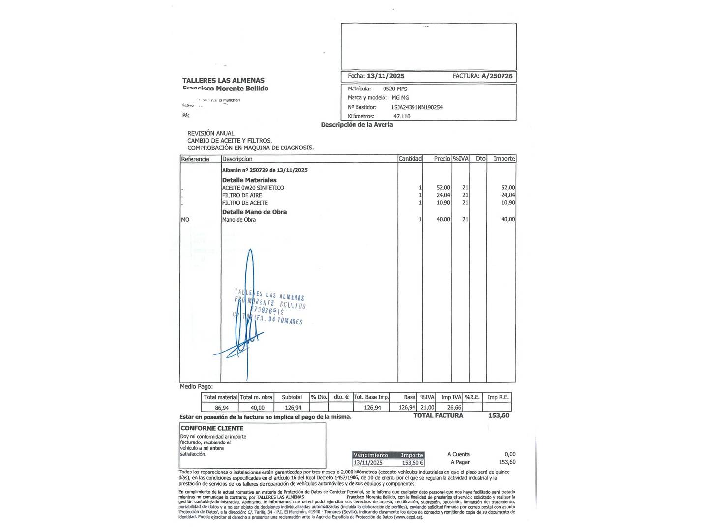Foto del mantenimiento del MG eHS MG eHS 1.5 T-GDI PHEV Luxury (258 CV)