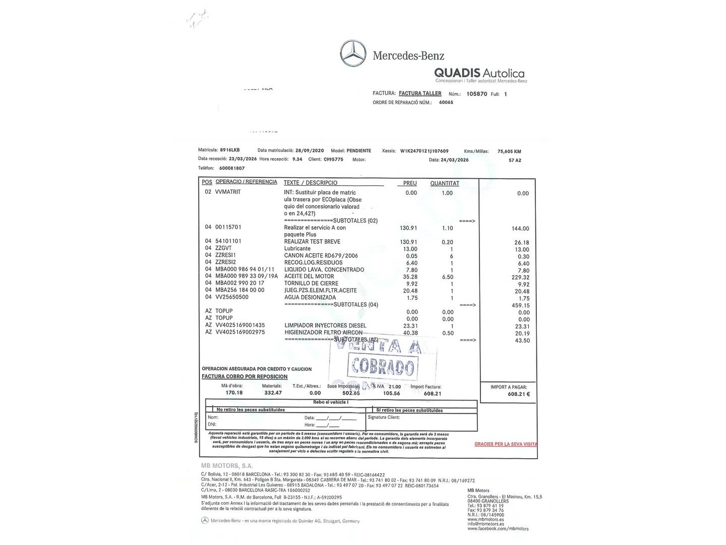 Foto del mantenimiento del Mercedes Clase B Mercedes Clase B B 200 d 150 CV