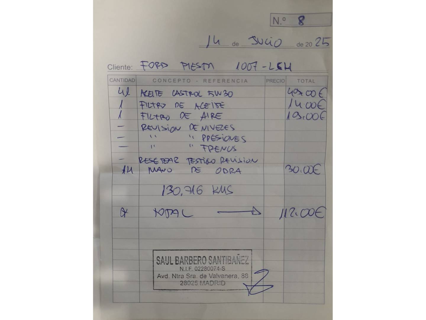 Foto del mantenimiento del Ford Fiesta Ford Fiesta 1.5 TDCi Trend  (85 CV)