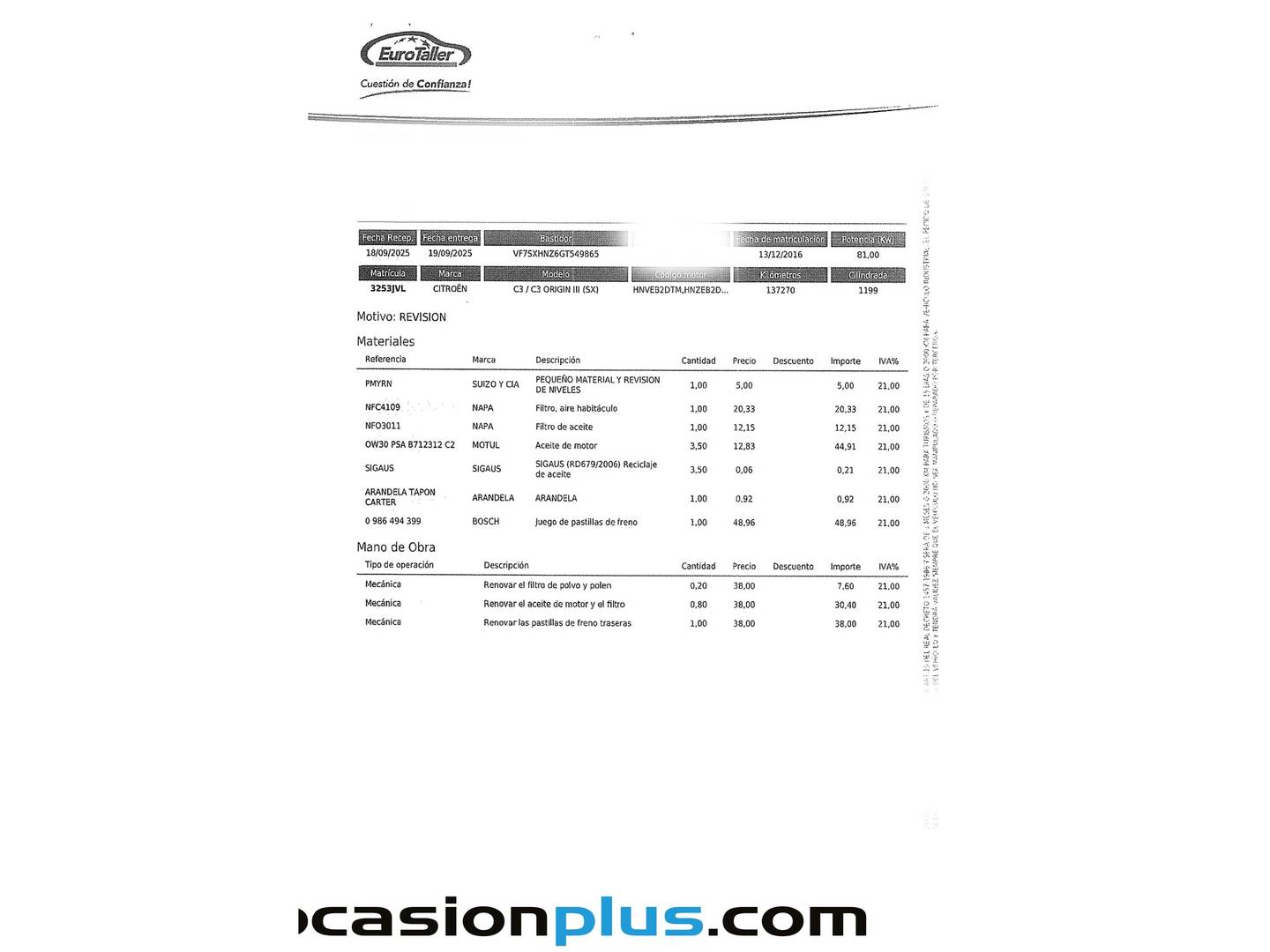 Foto del mantenimiento del Citroën C3 Citroën C3 PureTech 110 S&S Shine (110 CV)