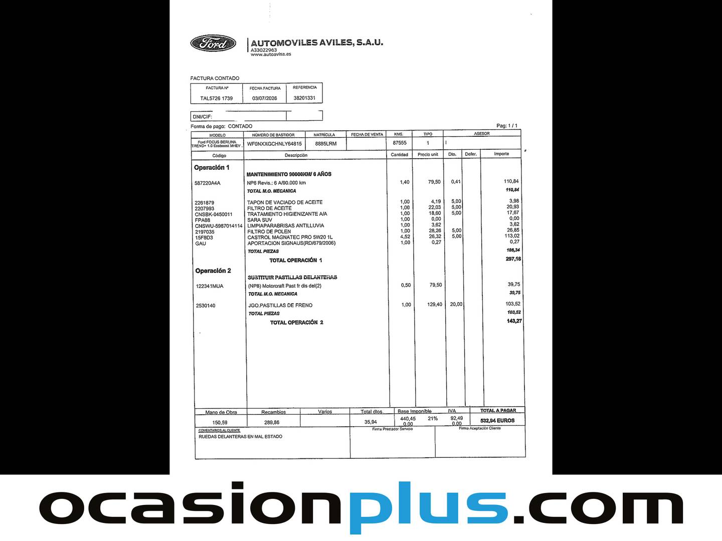 Foto del mantenimiento del Ford Focus Ford Focus 1.0 Ecoboost MHEV Trend+ (125 CV)