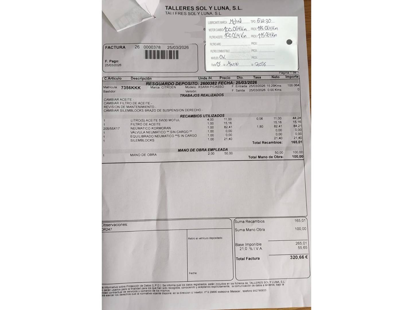 Foto del mantenimiento del Citroën C4 Picasso Citroën C4 Picasso BlueHDi 120 Feel (120 CV)