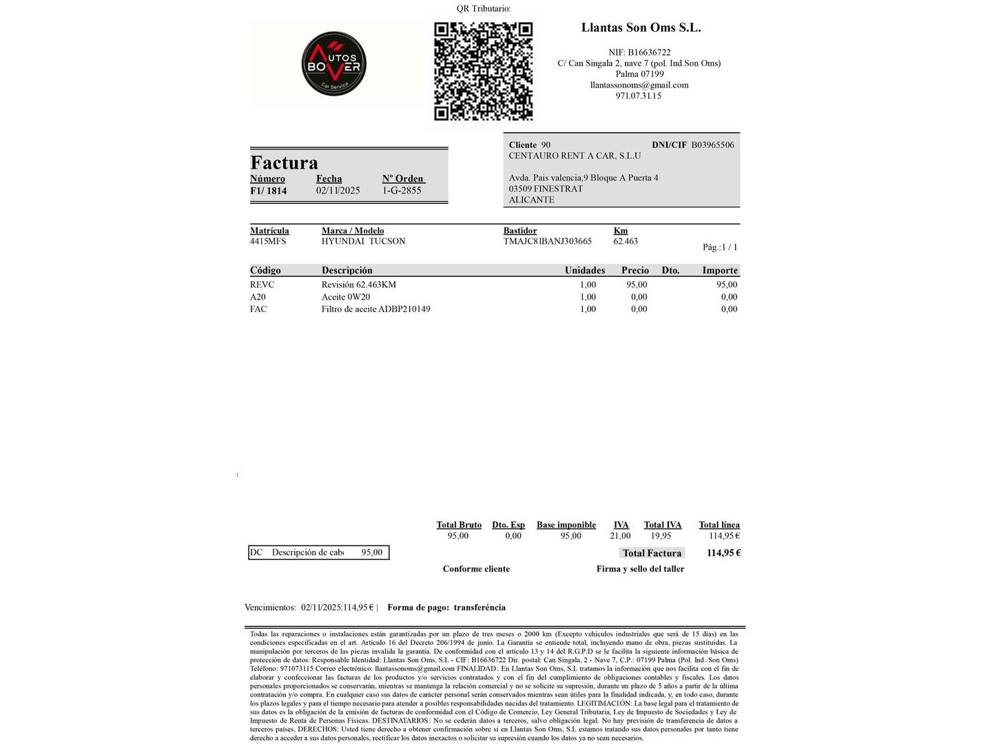 Foto del mantenimiento del Hyundai Tucson Hyundai Tucson 1.6 TGDI Maxx (150 CV)