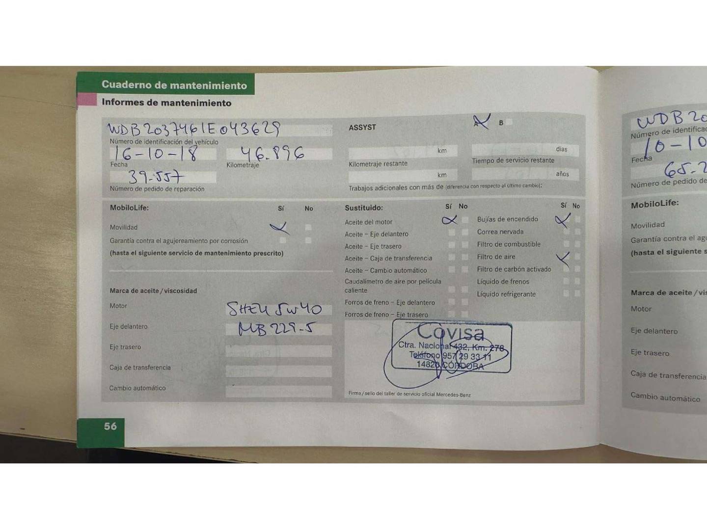 Foto del mantenimiento del Mercedes Clase CLC Mercedes Clase CLC Clase CLC CLC 180 K (143 CV)