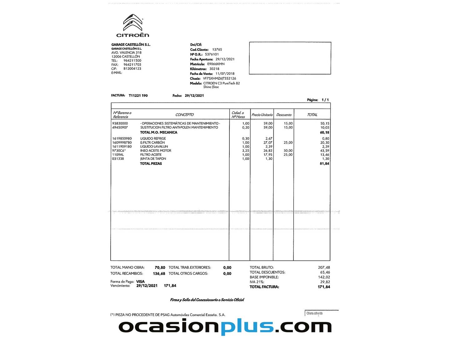 Foto del mantenimiento del Citroën C3 Citroën C3 PureTech 82 Shine (82 CV)
