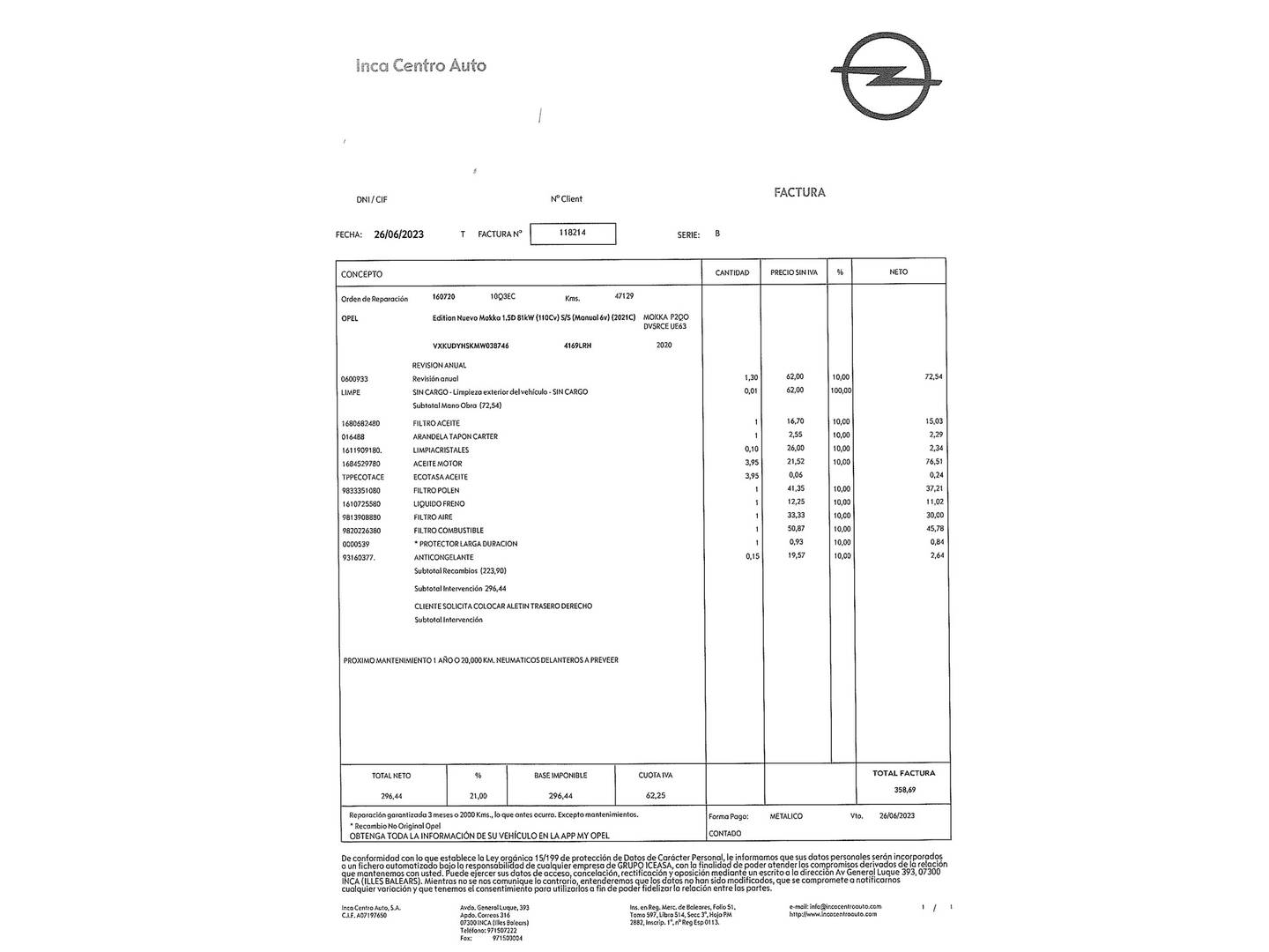 Foto del mantenimiento del Opel Mokka Opel Mokka 1.5 D Edition (110 CV)