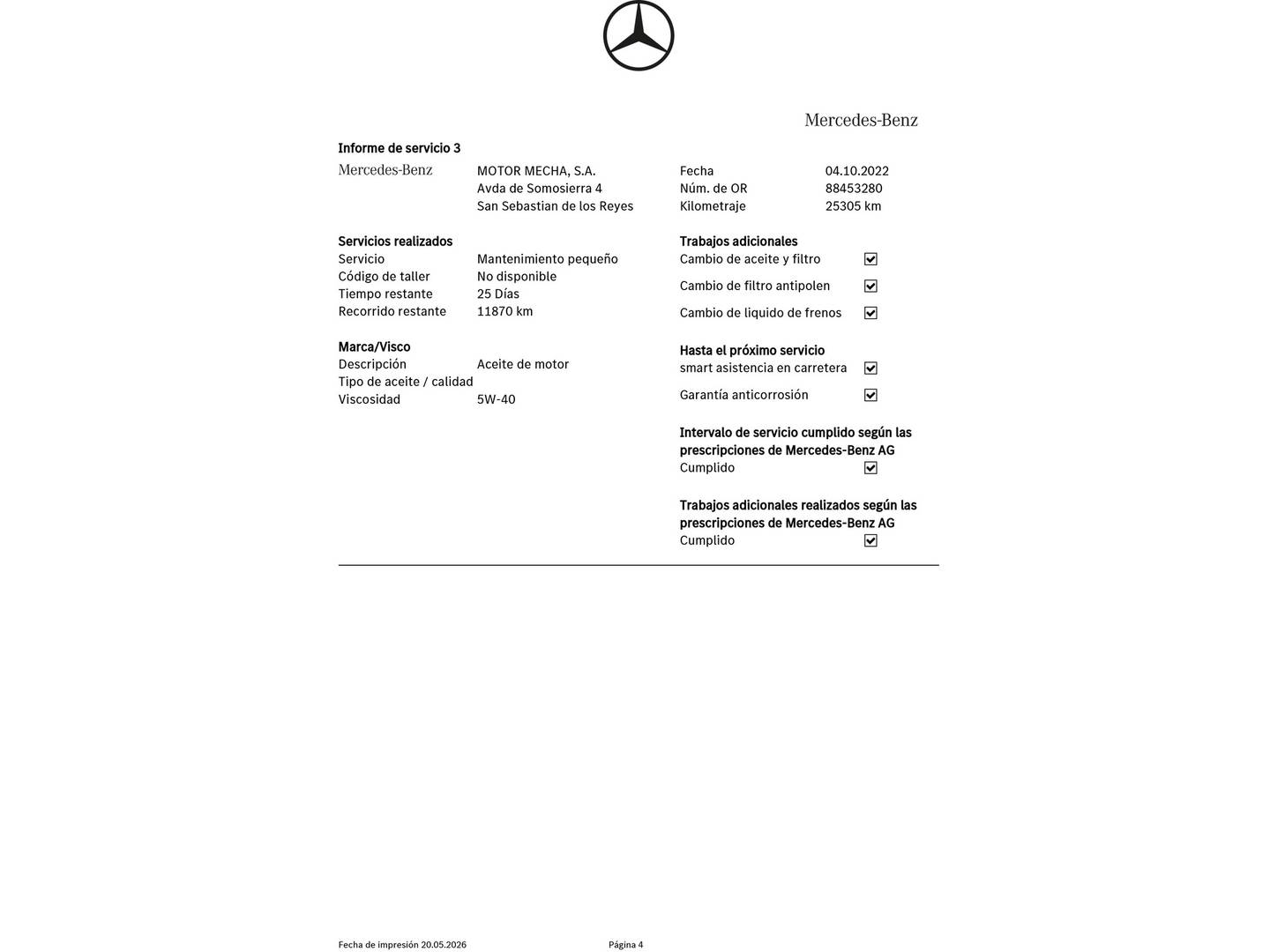 Foto del mantenimiento del Smart forfour Smart ForFour S/S (90 CV)