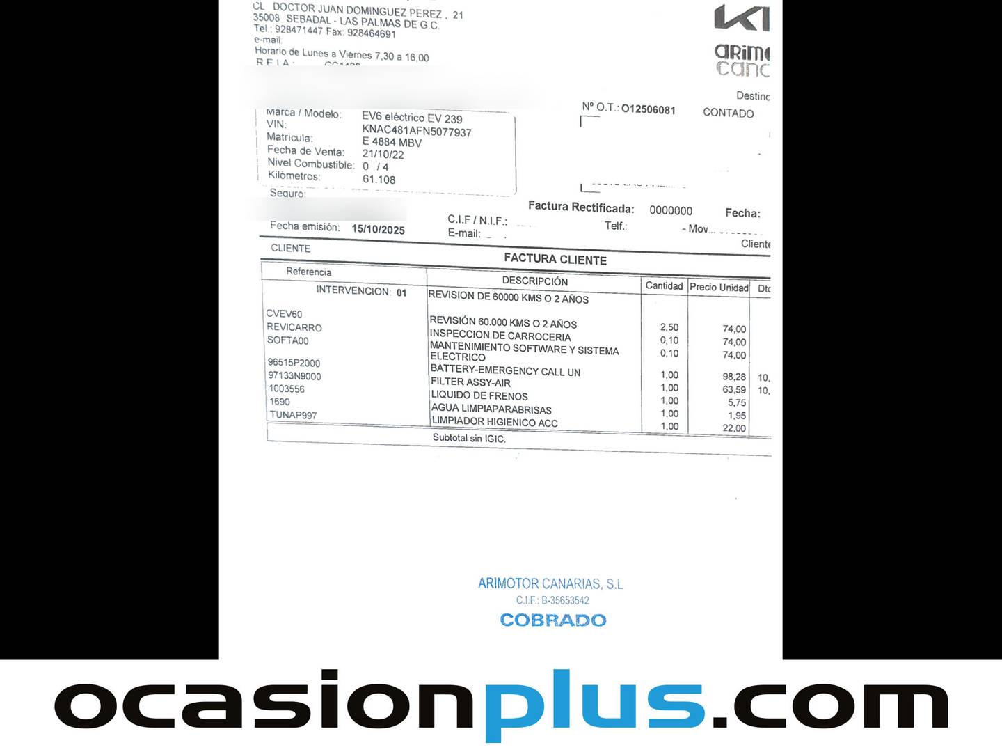 Foto del mantenimiento del KIA EV6 KIA EV6 GT-Line 77,4kWh Long Range RWD (229 CV)