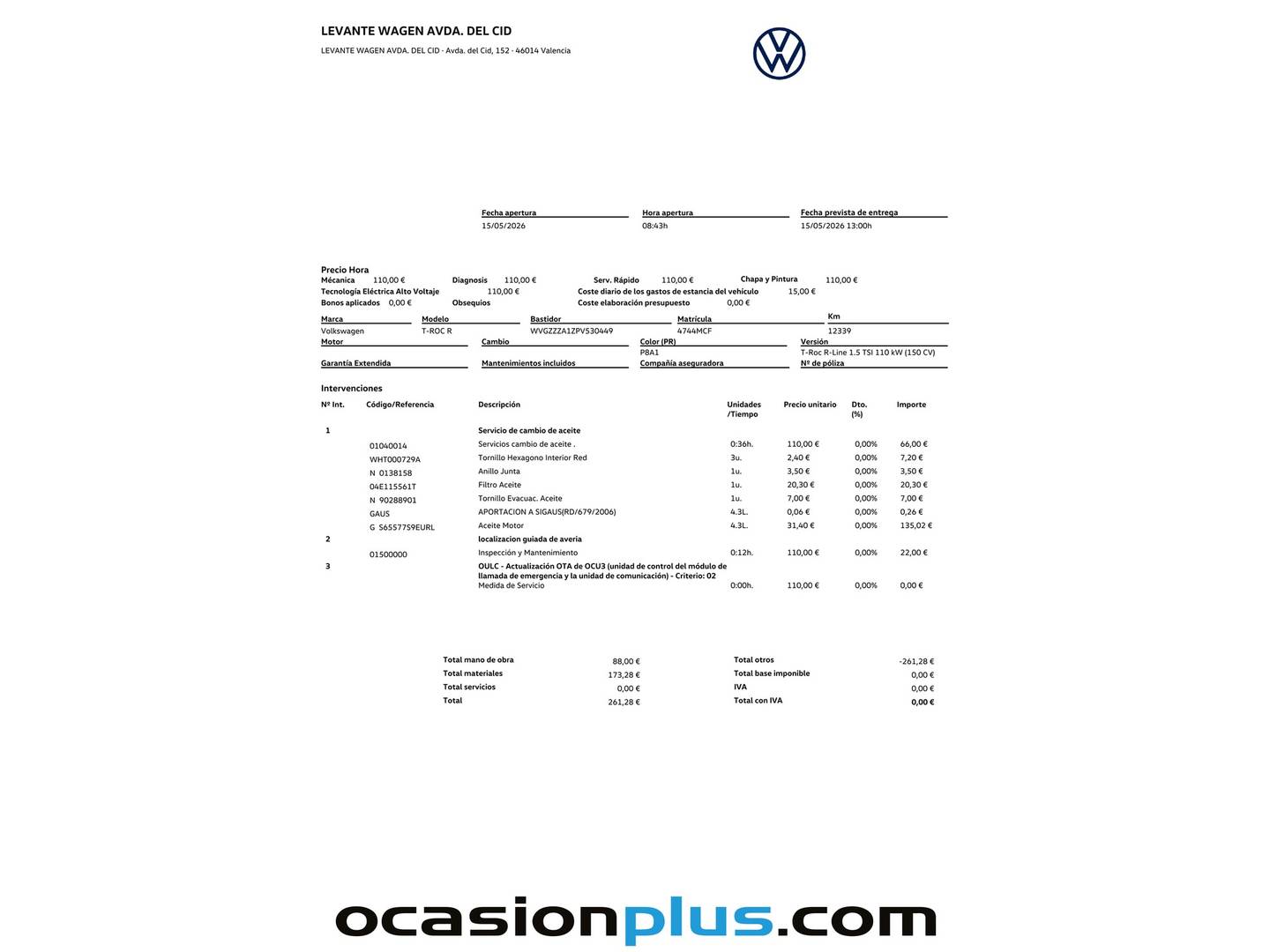 Foto del mantenimiento del Volkswagen T-Roc Volkswagen T-Roc R-Line 1.5 TSI (150 CV) DSG