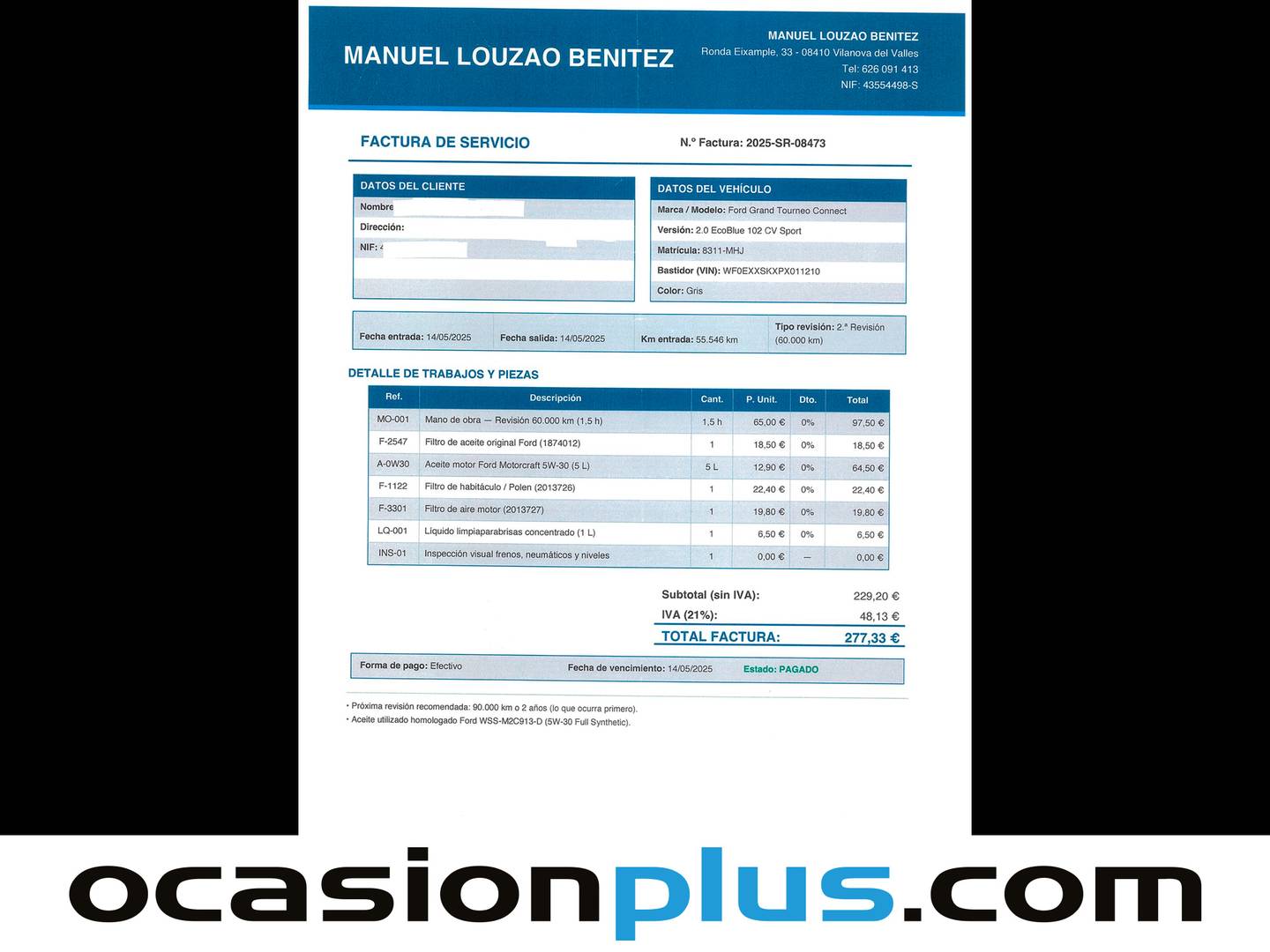 Foto del mantenimiento del Ford Tourneo Connect Ford Tourneo Connect 2.0 Ecoblue Active (102 CV) 7 Plazas