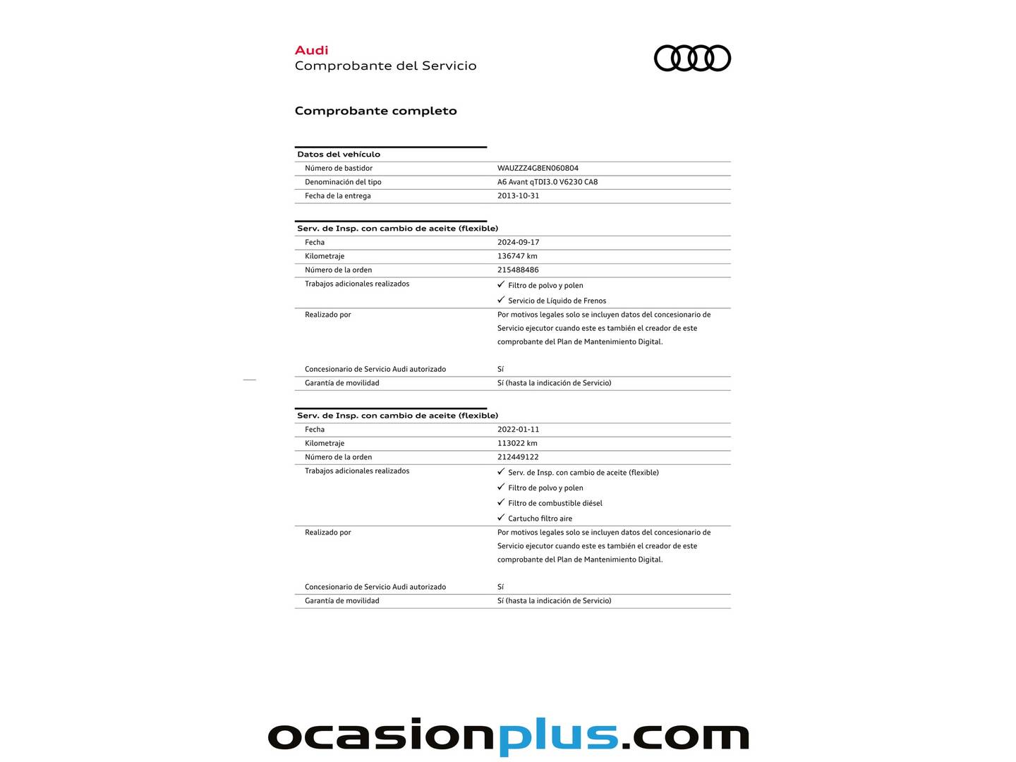 Foto del mantenimiento del Audi A6 Audi A6 Avant 3.0 BiTDI quattro (313 CV) tiptronic Pack S-Line