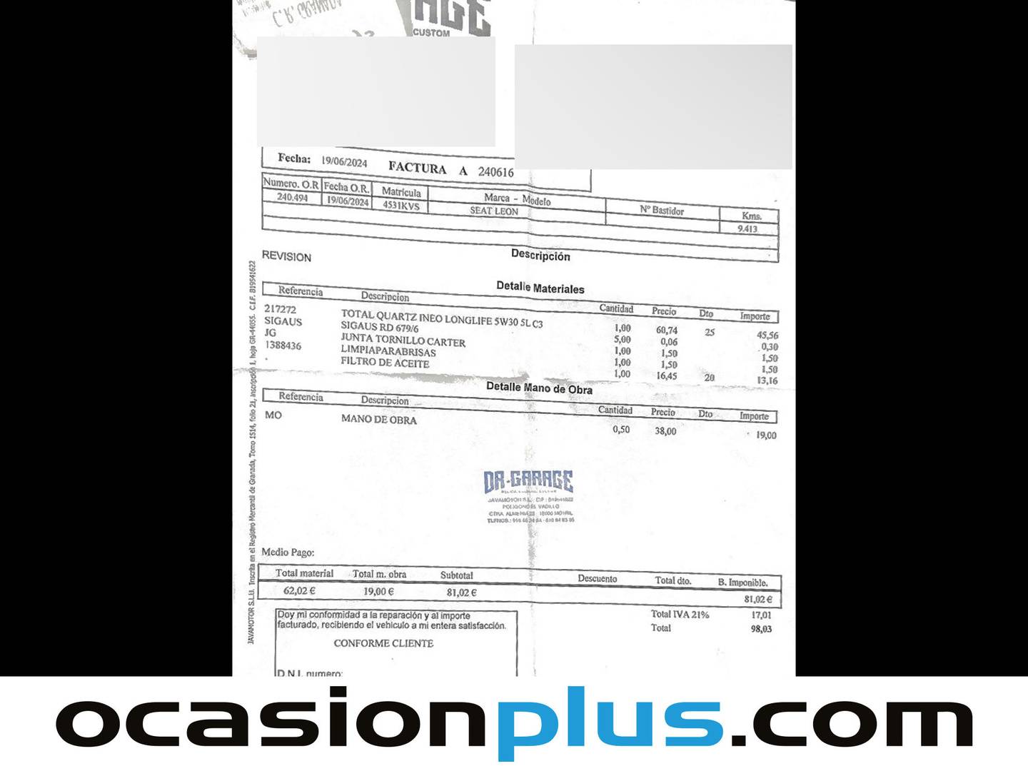 Foto del mantenimiento del Seat León Seat León 1.0 EcoTSI S&S Style Visio Edition (115 CV)