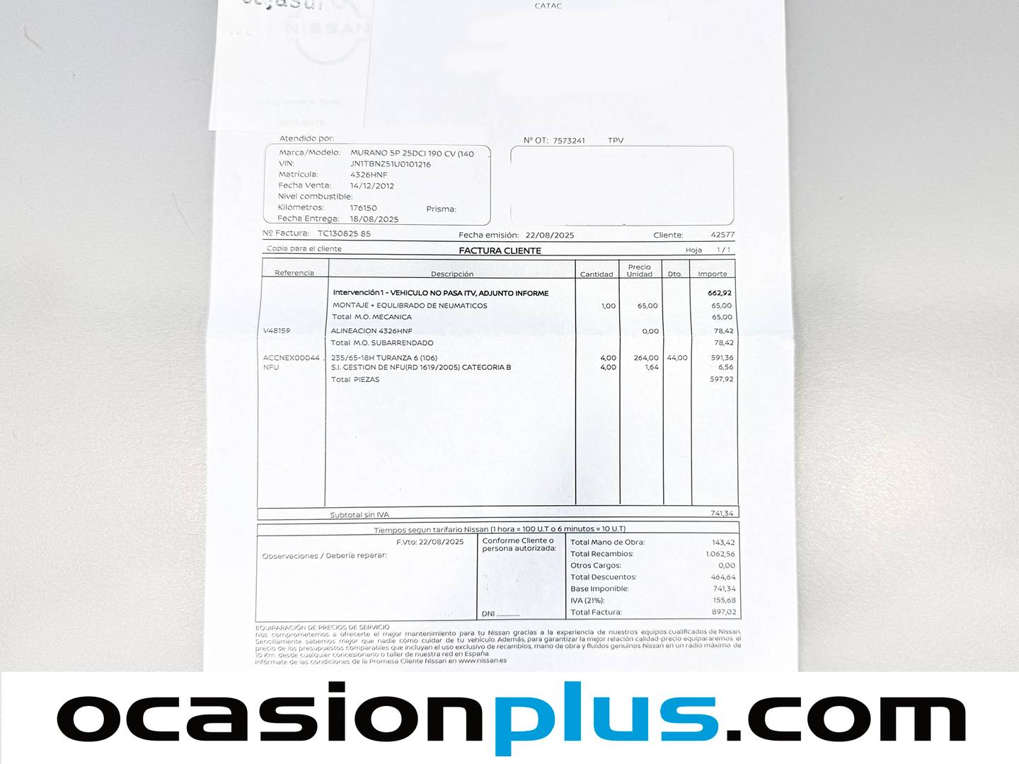 Foto del mantenimiento del Nissan Murano Nissan Murano 2.5 dCi Tekna Sport (190 CV)
