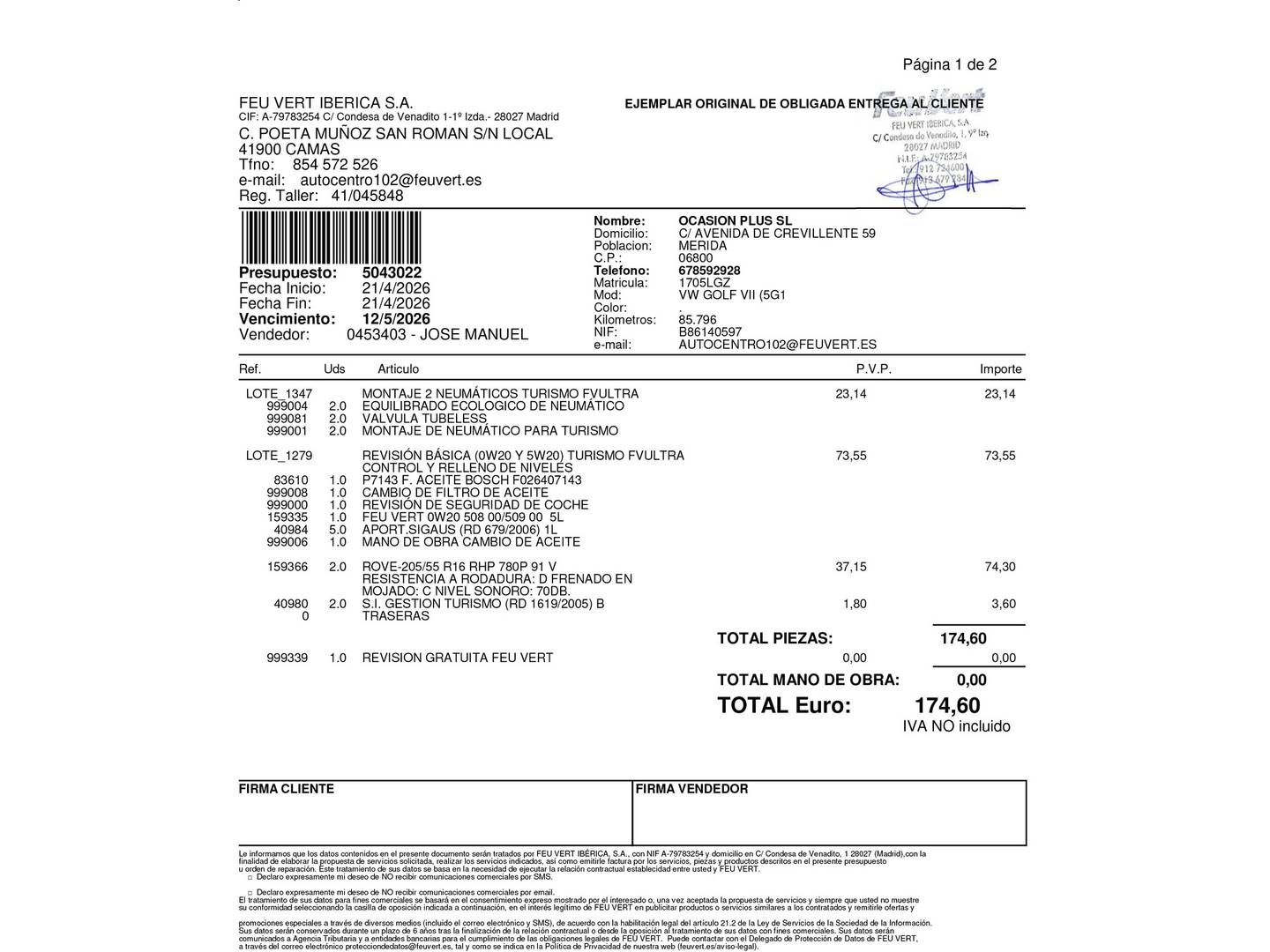 Foto del mantenimiento del Volkswagen Golf Volkswagen Golf Advance 1.5 TSI Evo BM (130 CV)