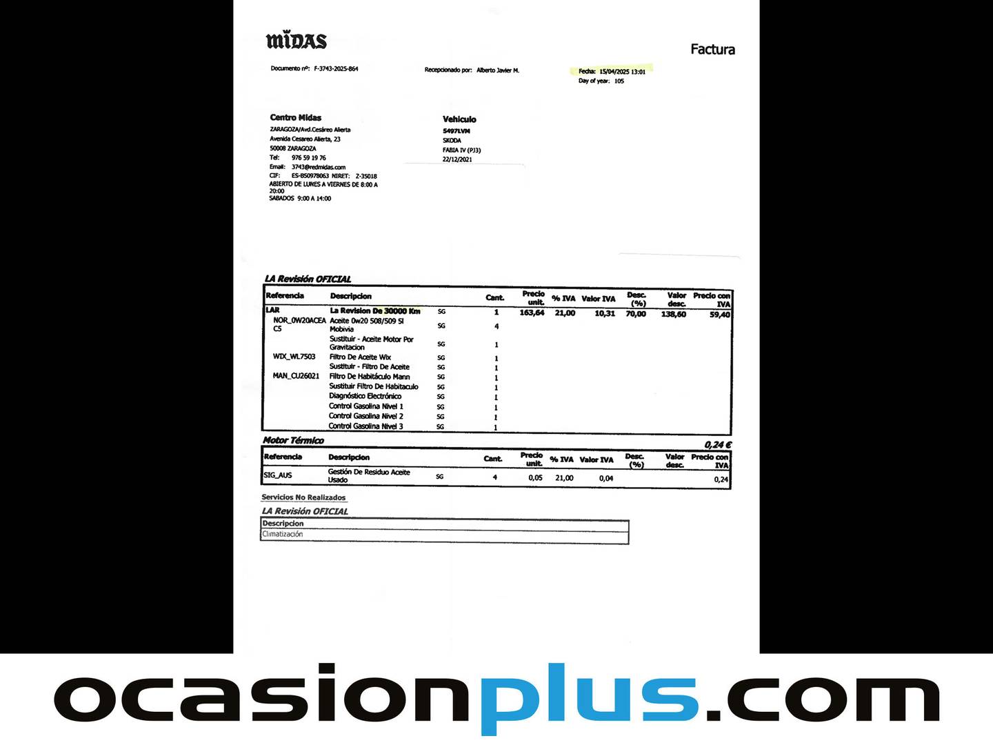 Foto del mantenimiento del Skoda Fabia Skoda Fabia 1.0 TSI Style (95 CV)