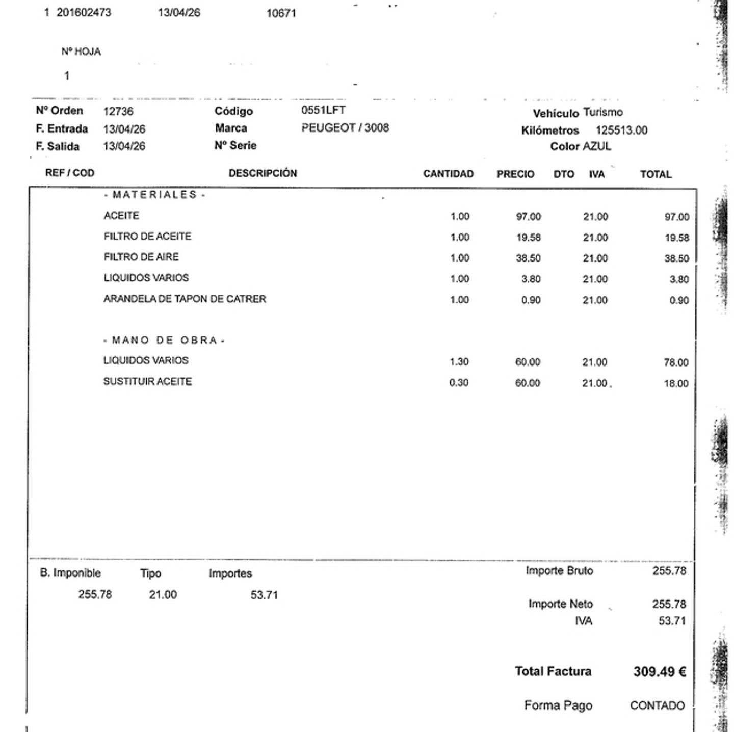 Foto del mantenimiento del Peugeot 3008 Peugeot 3008 PureTech 130 S&S GT Line (130 CV)
