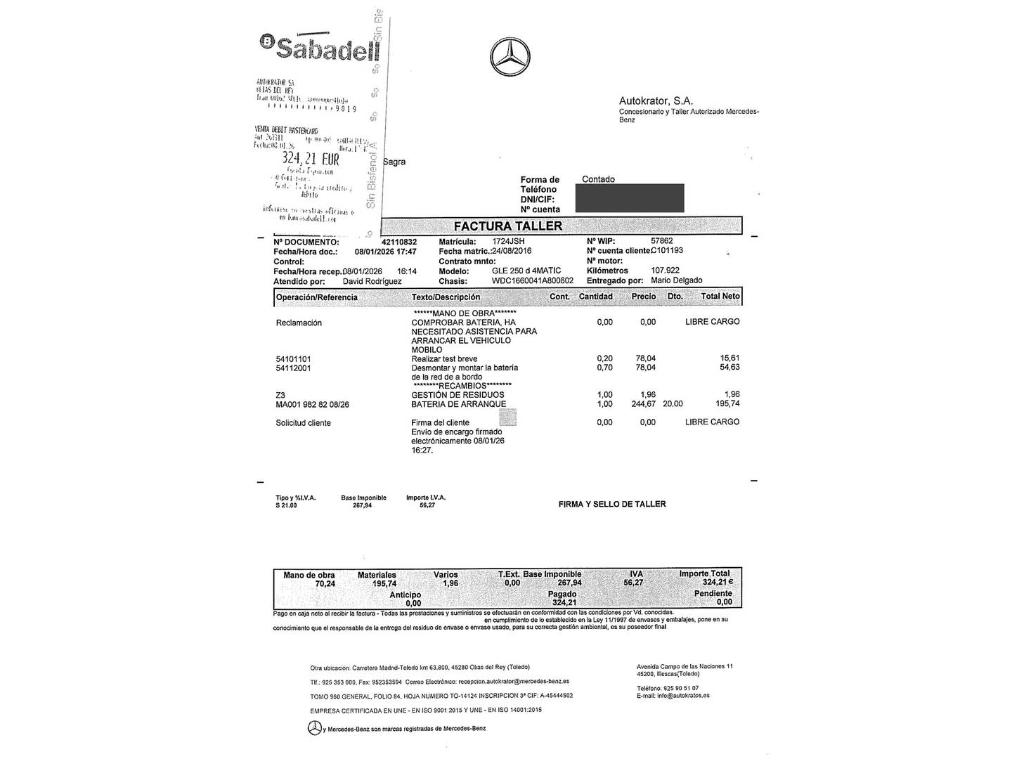 Foto del mantenimiento del Mercedes Clase GLE Mercedes GLE 250 d 4Matic (204 CV)