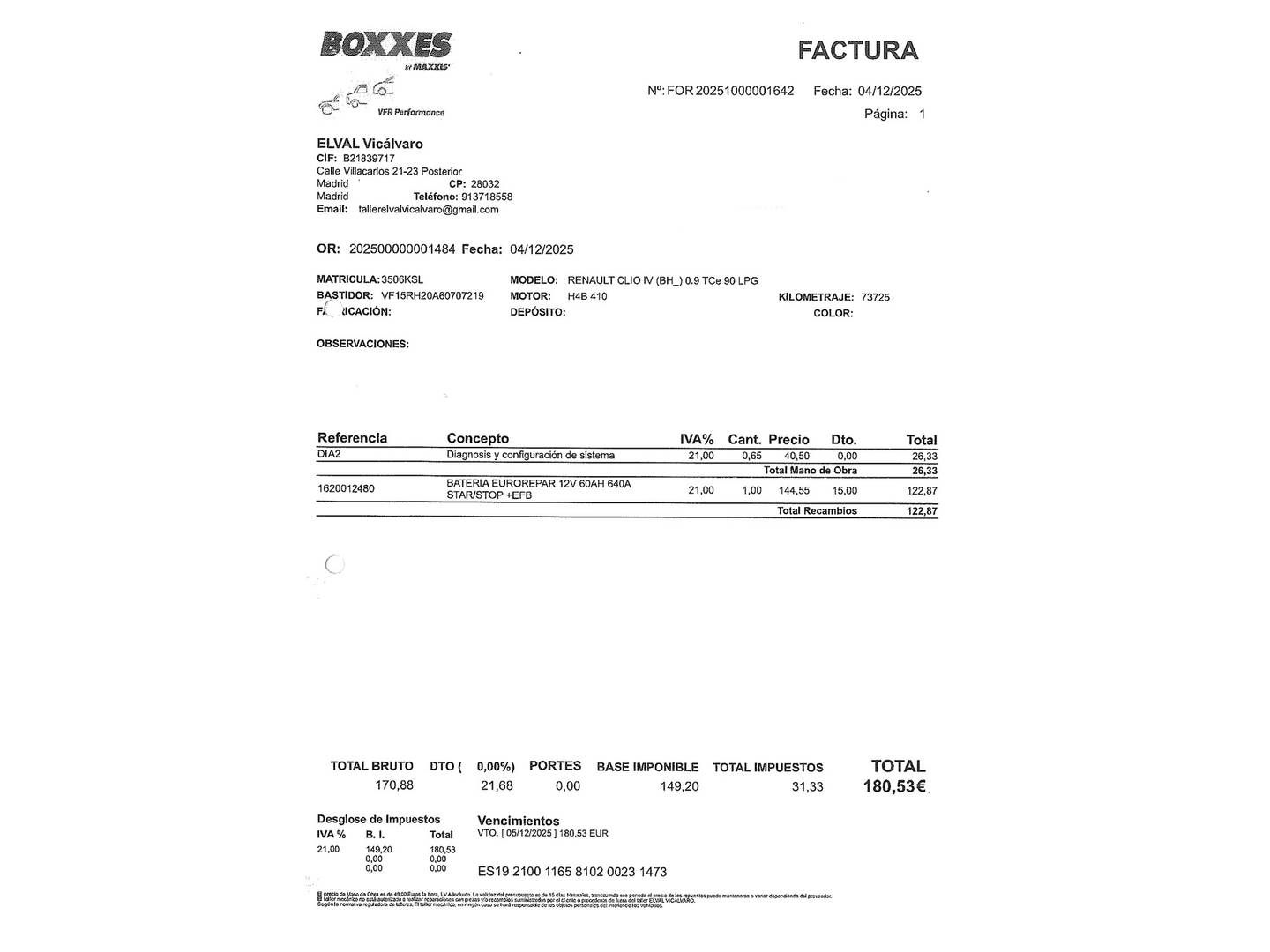 Foto del mantenimiento del Renault Clio Renault Clio Business TCe (90 CV) GLP