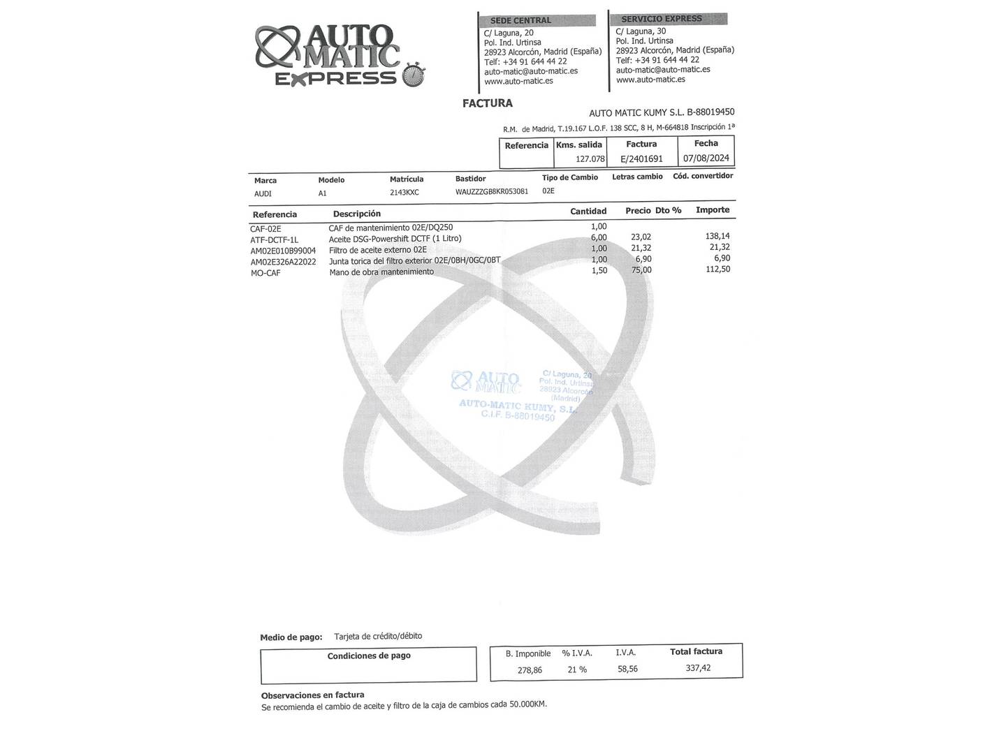 Foto del mantenimiento del Audi A1 Audi A1 Sportback S line 40 TFSI (200 CV) S tronic