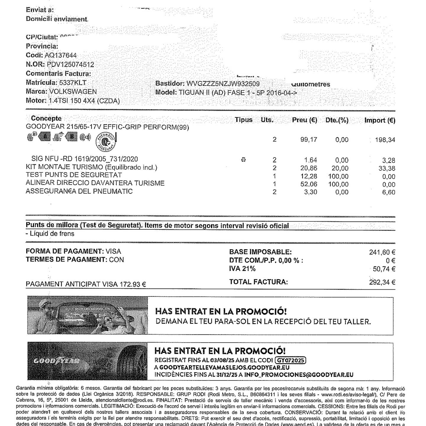 Foto del mantenimiento del Volkswagen Tiguan Volkswagen Tiguan Tech&Go 1.4 TSI 4Motion (150 CV) DSG