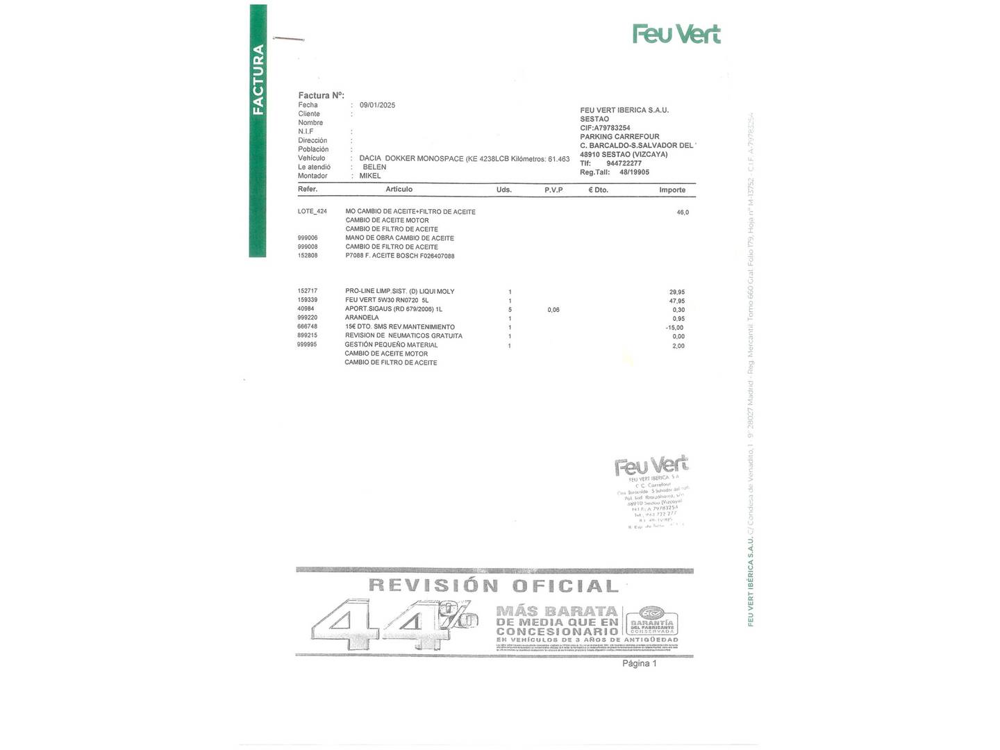 Foto del mantenimiento del Dacia Dokker Dacia Dokker Serie Limitada Xplore Blue dCi (95 CV)