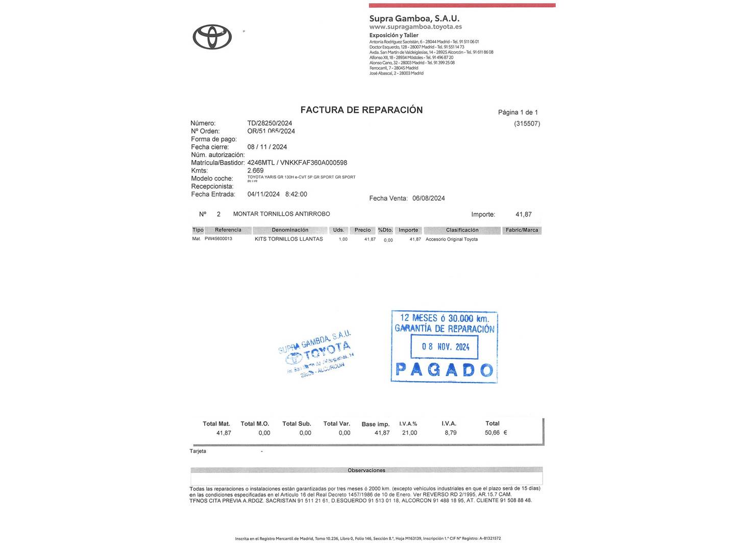 Foto del mantenimiento del Toyota Yaris Toyota Yaris 130H GR Sport Plus (130 CV)