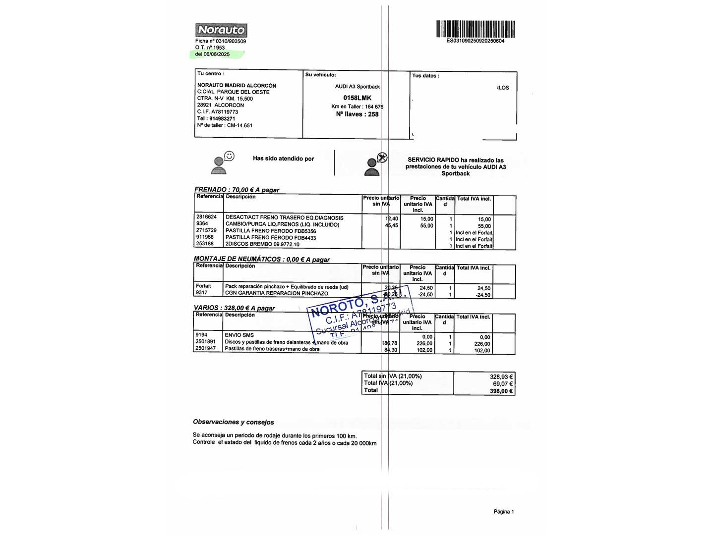 Foto del mantenimiento del Audi A3 Audi A3 Sportback 35 TDI (150 CV) S tronic