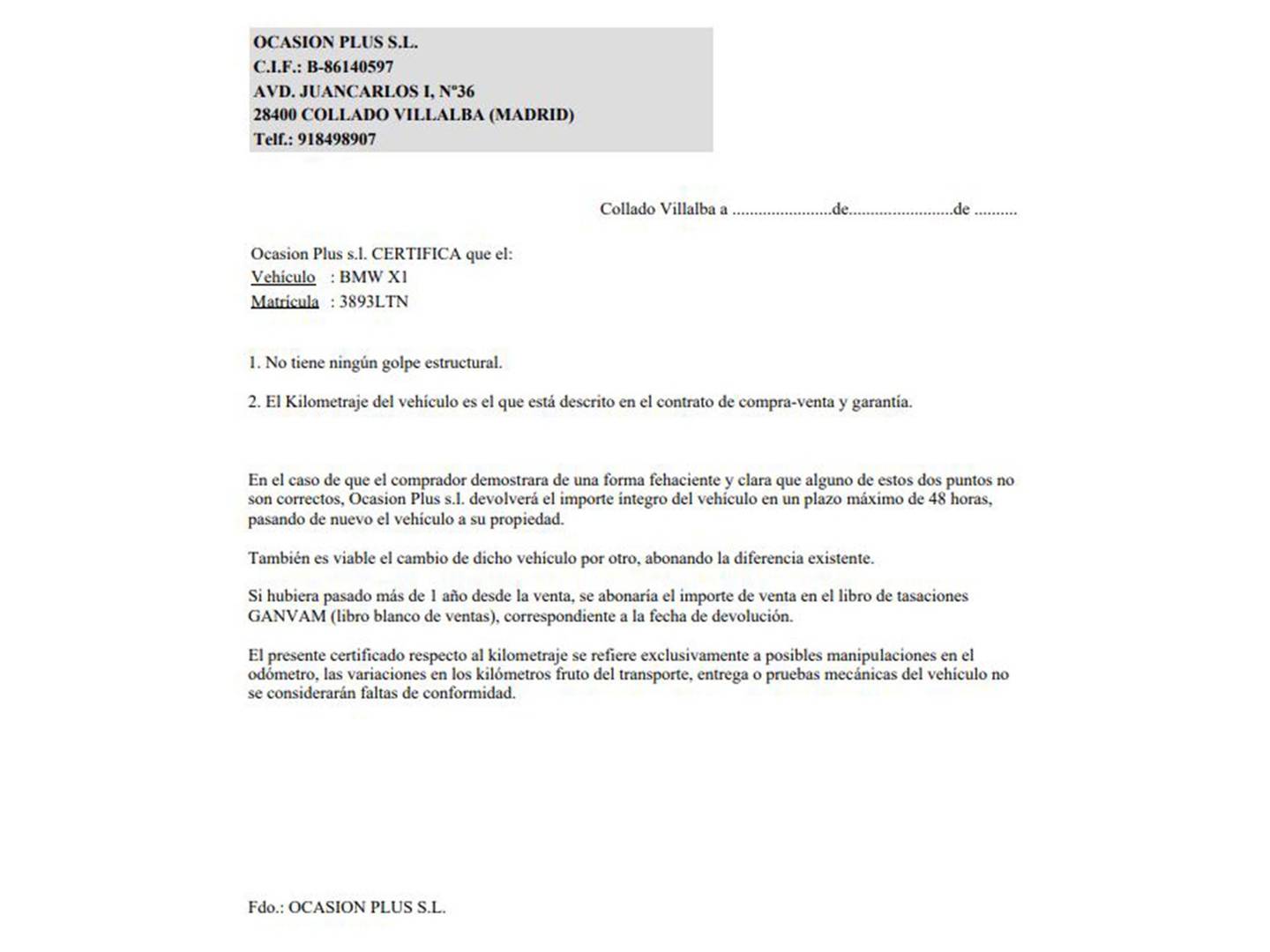 Foto del certificado del BMW X1 BMW X1 sDrive18d (150 CV)