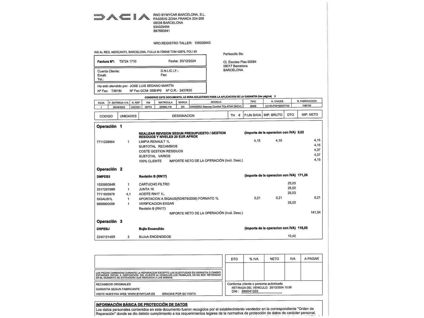 Foto del mantenimiento del Dacia Sandero Dacia Sandero Stepway Comfort TCe (91 CV) CVT