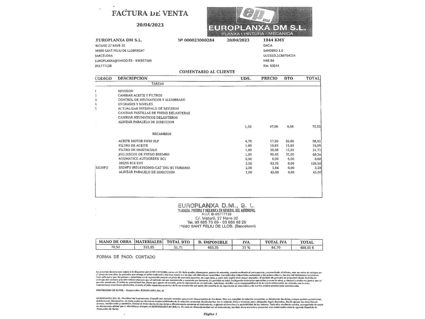 Foto del mantenimiento del Dacia Sandero Dacia Sandero Serie Limitada Nómada TCe (90 CV)